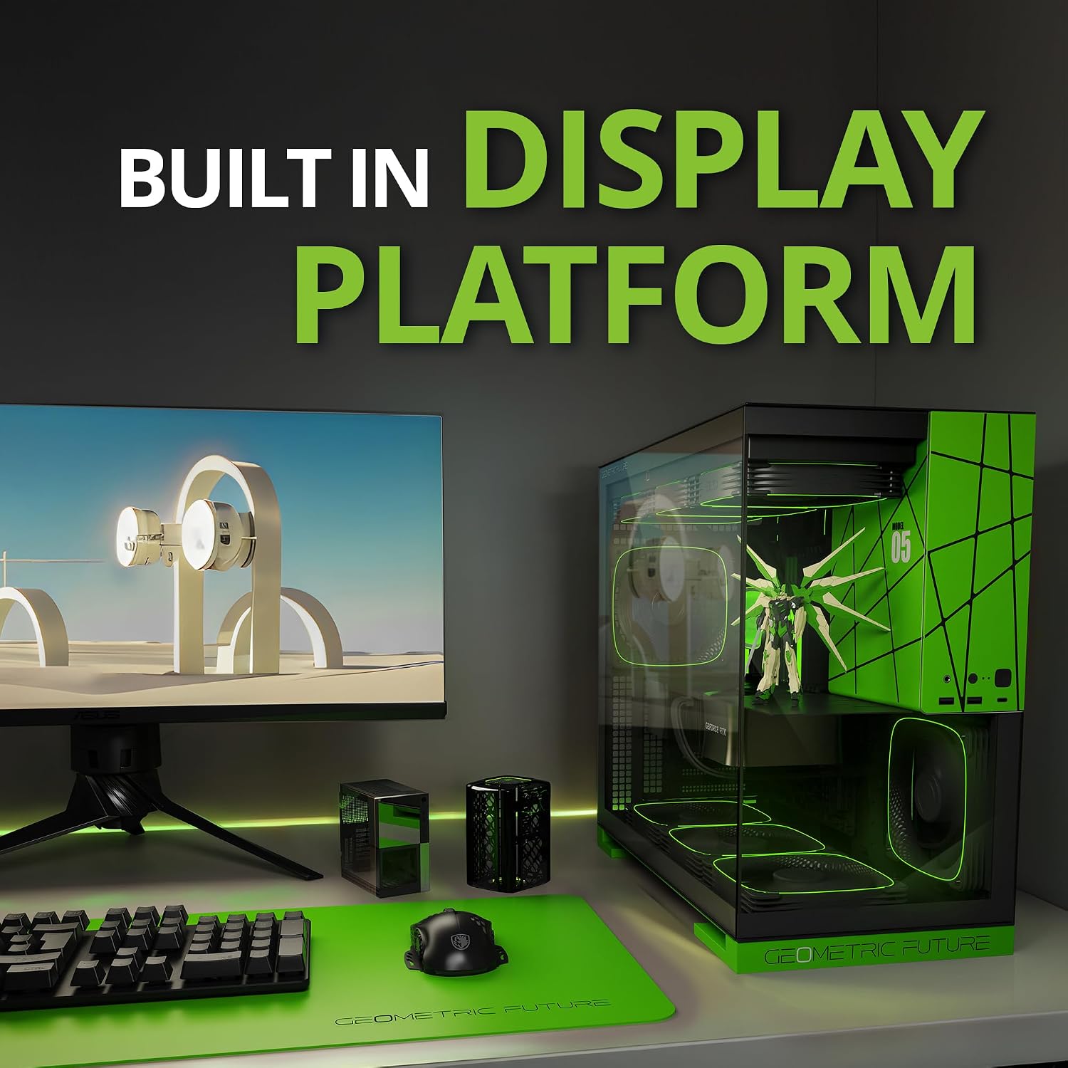 Geometric Future M5 Tempered Glass Mid Tower, E-ATX/ATX Gaming Case, 1.2mm Steel, Type C, Toolless Panels, Support 420/360 Radiator, ARGB PWM 140m Fan x 5 Pre-Installed, Black/Yellow, GEO-M5F-BY