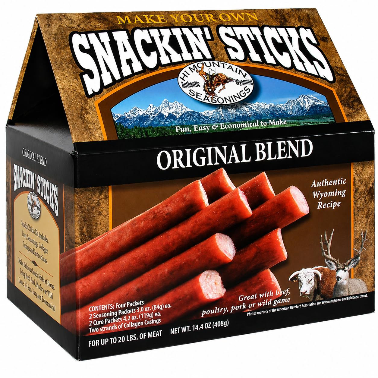 Hi Mountain Snack Stick Seasoning Kit | ORIGINAL | Makes 20 lbs | Complete Snack Stick Kit, Seasoning, Cure, Casings, & Directions Included, For Beef, Deer, Elk, Venison & Wild Game Meat