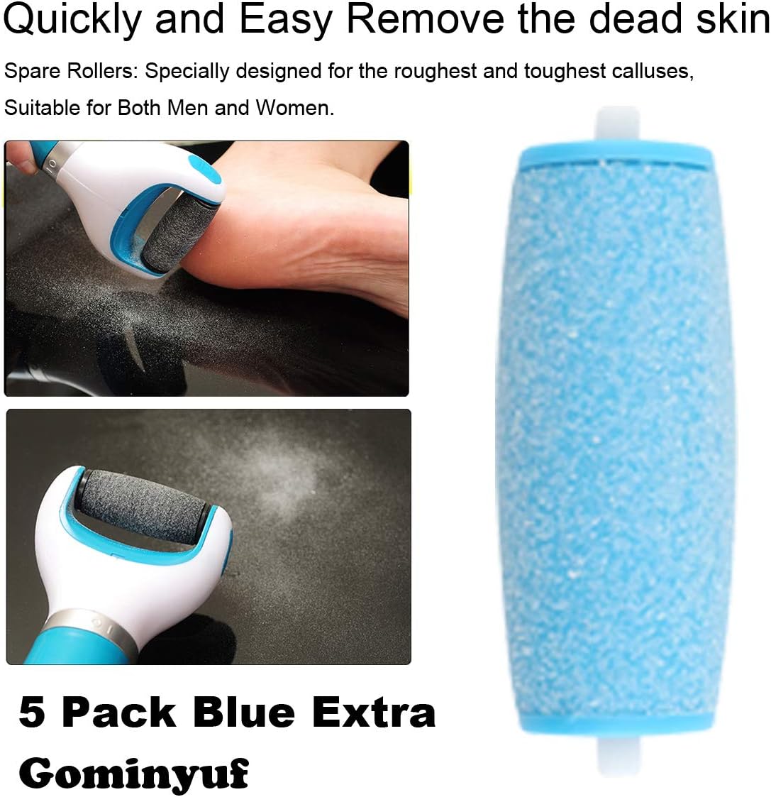 5 Pack Blue Extra Coarse Replacement Refill Roller Compatible with Amope Pedi Refills Electronic Foot File