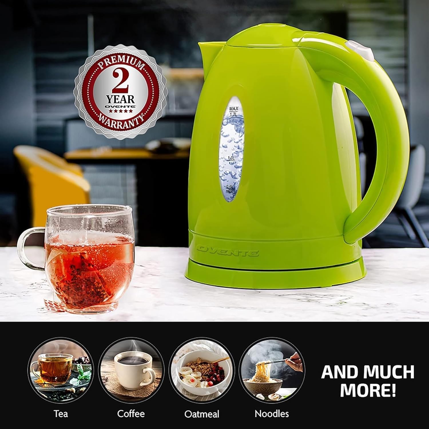OVENTE 1.7L Electric Kettle with 1100W Fast Boiling Water, Green KP72G