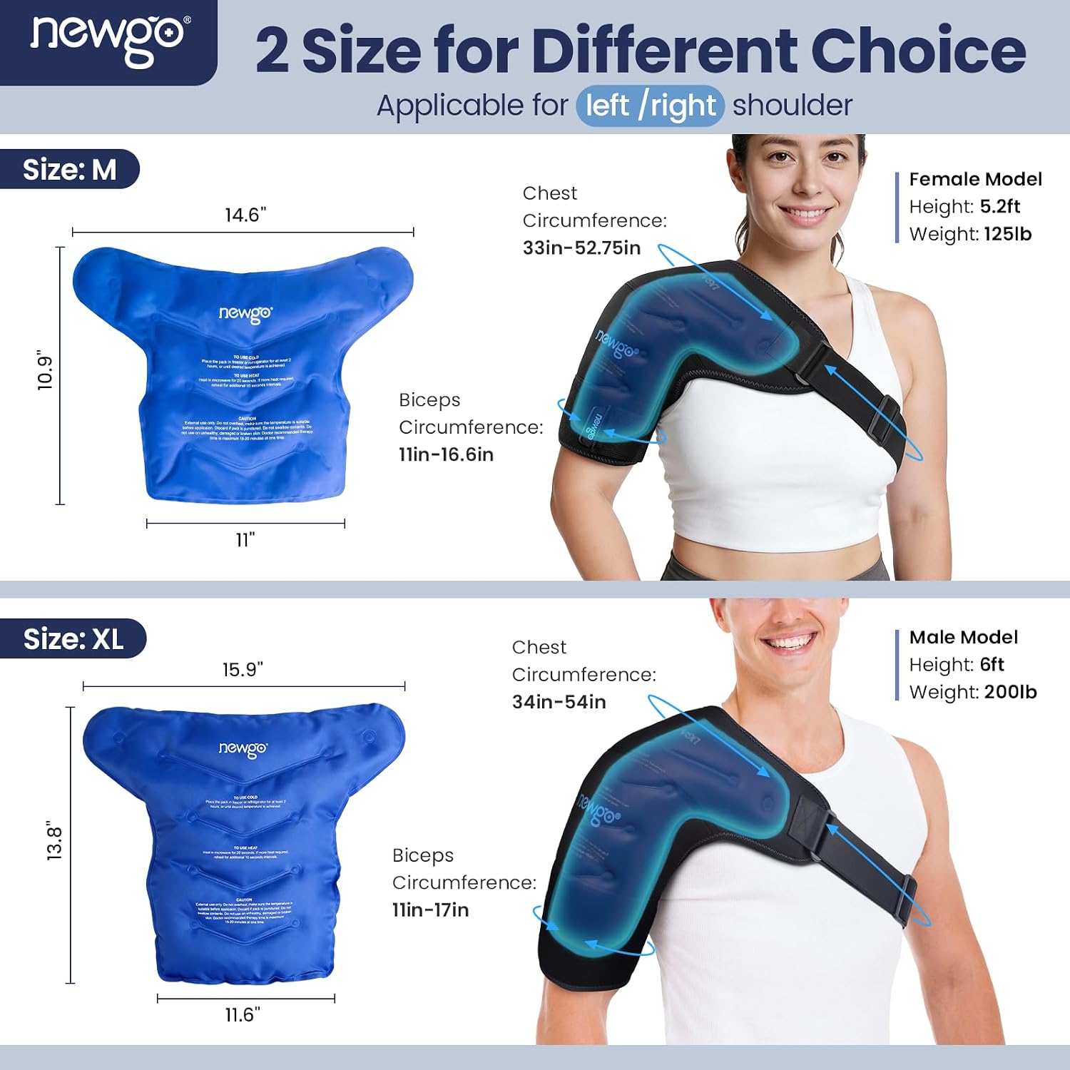 NEWGO Shoulder Ice Pack, Compression for Both Shoulders, FSA Eligible, M
