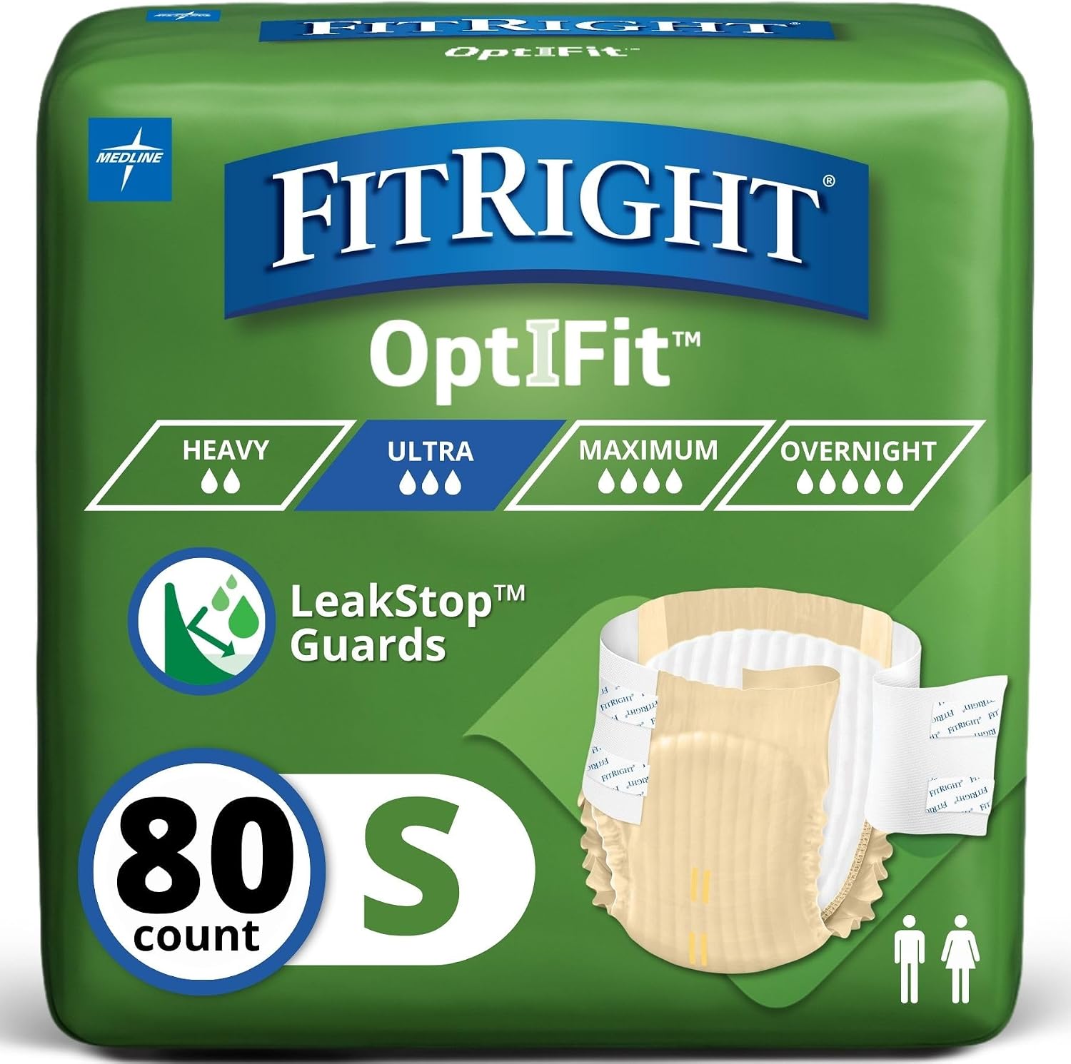 FitRight Ultra Adult Diapers, Disposable Incontinence Briefs, Leak-Proof Diaper, Absorbent Briefs For Men and Women, Maximum Protection, Medium, 32 – 44 in, 20 briefs per bag
