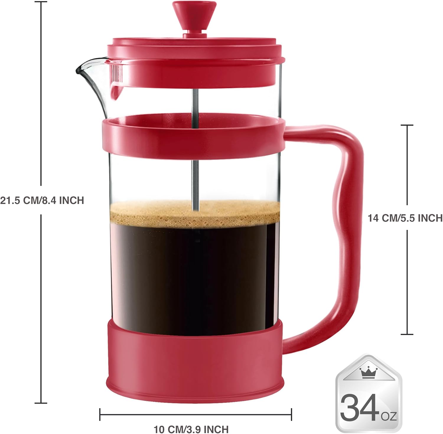 Utopia Kitchen Borosilicate Glass French Press Coffee Maker 34 Oz, Black | Heat-Resistant Cafetiere & Tea Maker, Thickened Glass Coffee Press for Travel and Camping