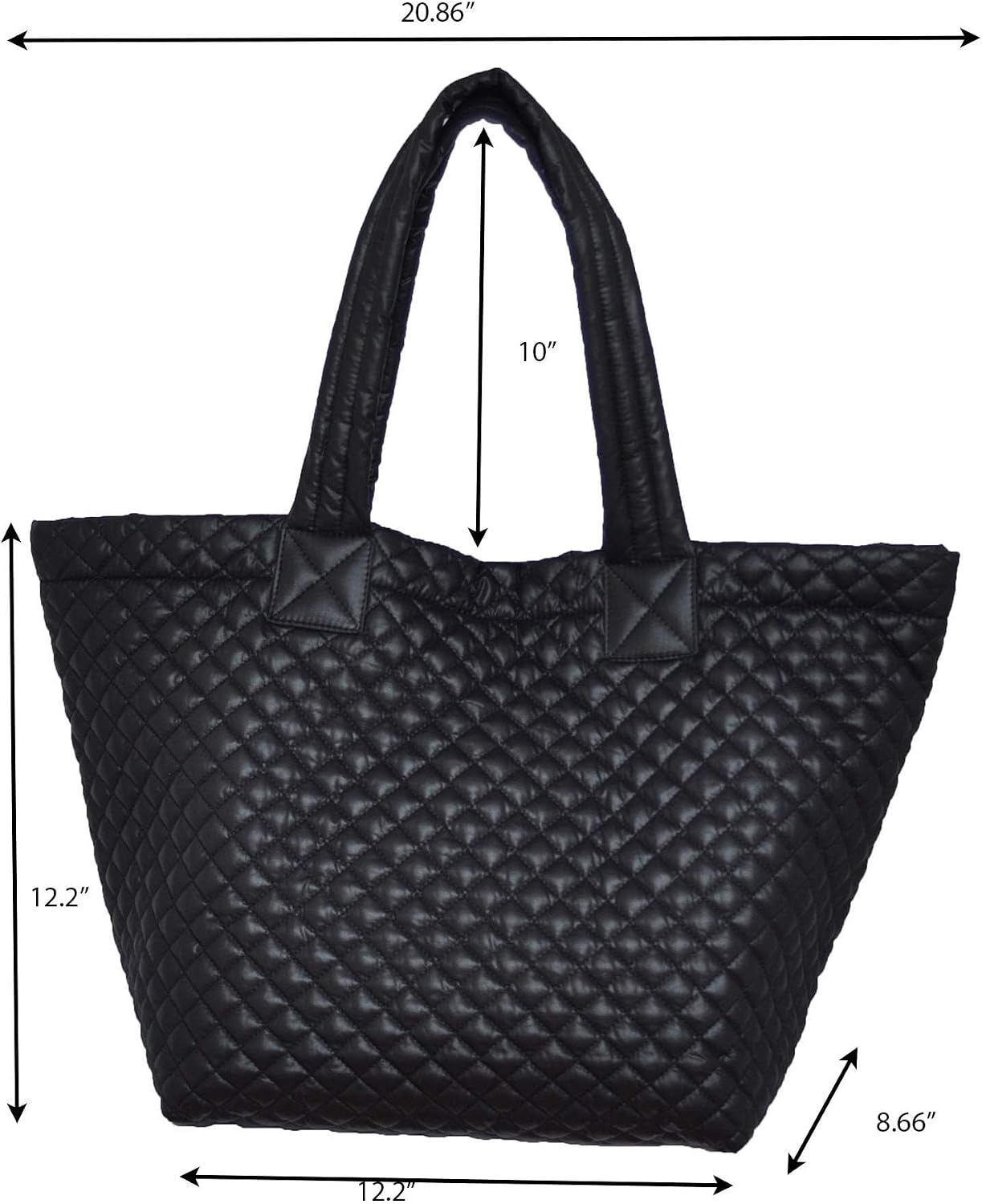 Comfortable Lightweight Large Quilted Zipper Tote with Pouch water repellent Black