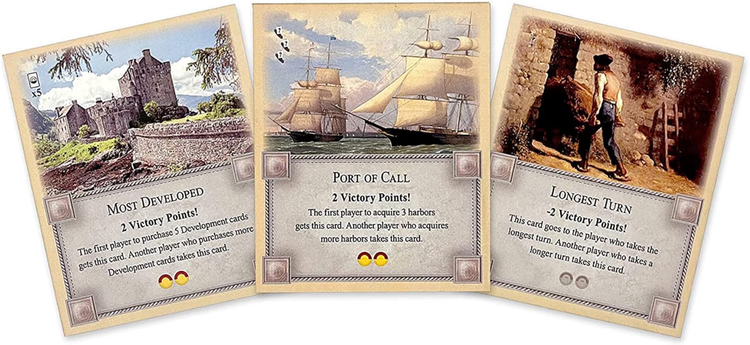 Longest Turn, Most Developed and Port of Call Cards compatible with Catan's Settlers of Catan 5th Edition, Seafarers