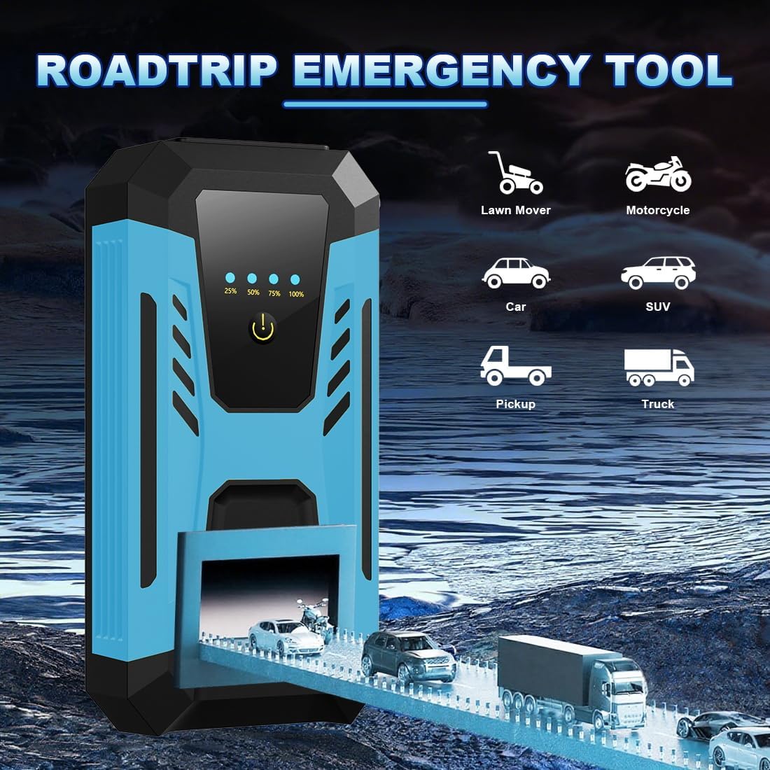 12v Jump Starter for 10.0L Gas/8.0L Diesel, 6000A Peak Car Battery Jumper Starter Portable