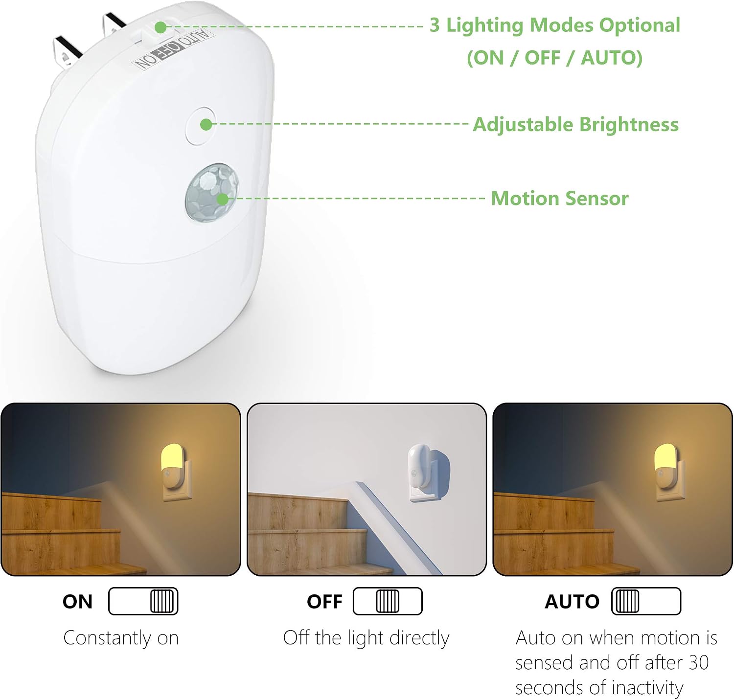 MAZ-TEK Plug in Motion Sensor Dimmable Night Light, Soft Warm White LED Nightlight with Dusk to Dawn Motion Sensor, Adjustable Brightness for Bedroom
