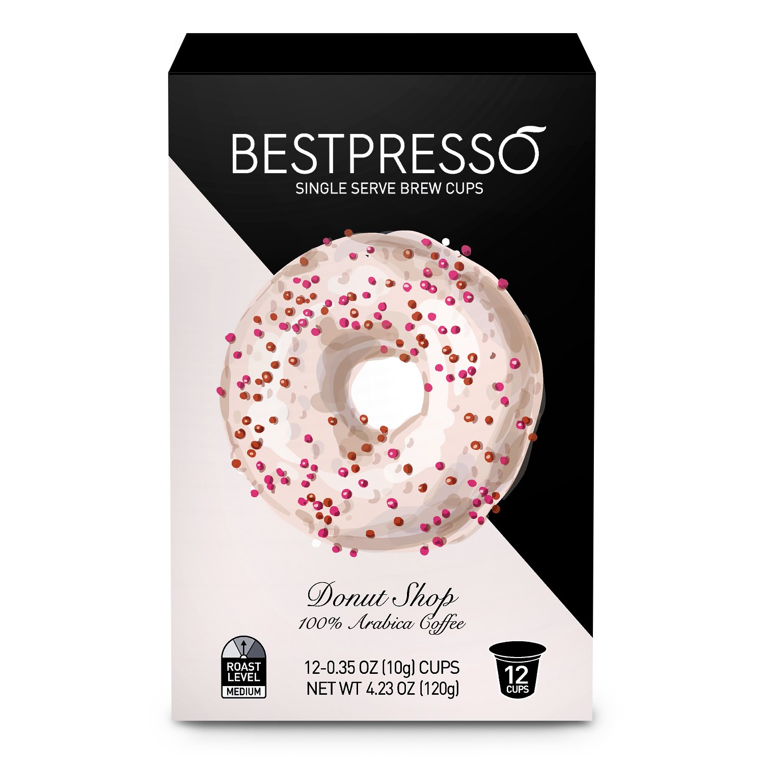 Bestpresso Coffee, Donut Shop Medium Roast Single Serve K-Cup Pods, 96 Count (Compatible With 2.0 Keurig Brewers) 8 Packs Of 12 Cups