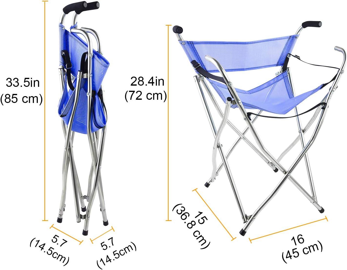 Freshore® Walking Stick Folding Cane Seat for Women/Men with Heavy Duty - Walker Chair Bench Camping Travel Stool 2 Handle with 4 Legs (for Standard Figure)