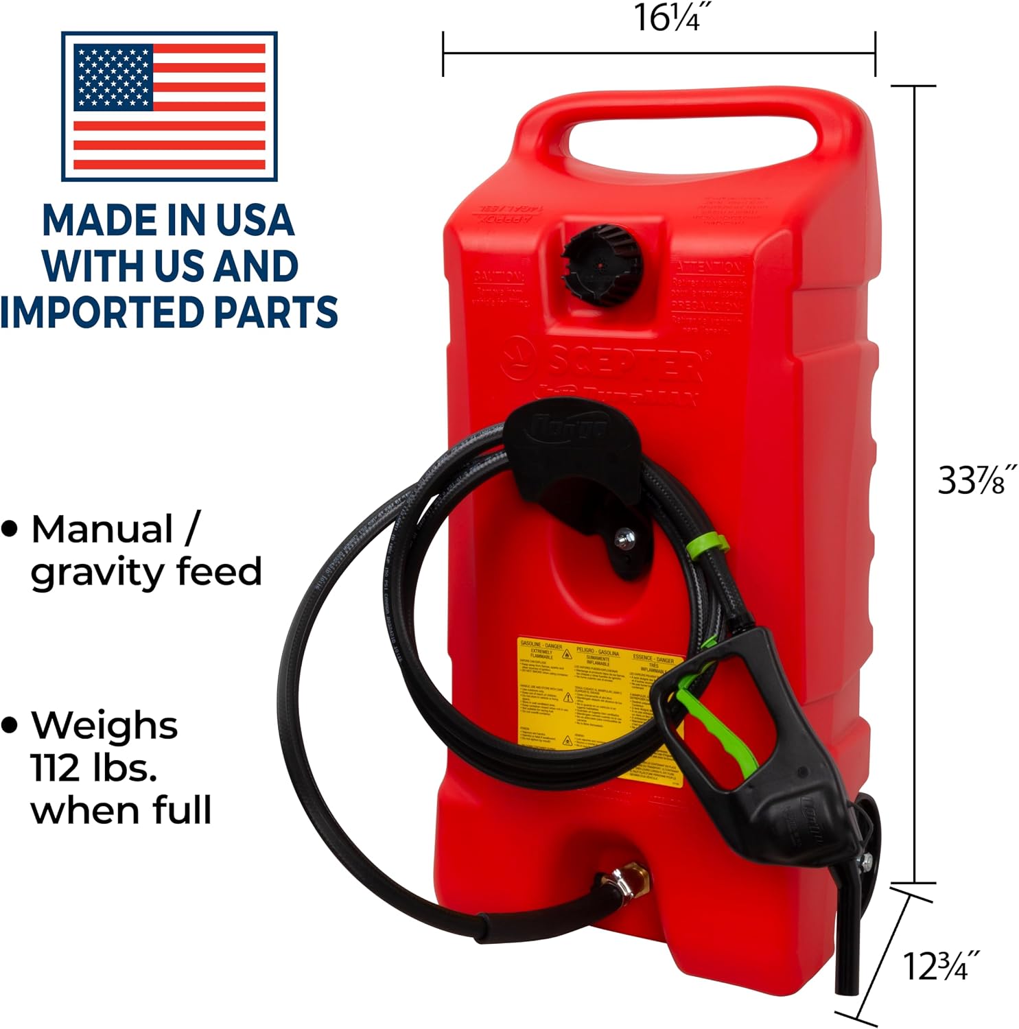 Scepter Duramax Flo ’N Go 14 Gallon Gas Caddy, 53 Liter Fuel Tank, Red | Updated Version, Portable Fuel Transfer Pump with 10-Foot Hose for Lawn Mower, Farm, Marine, Commercial, and Home Use
