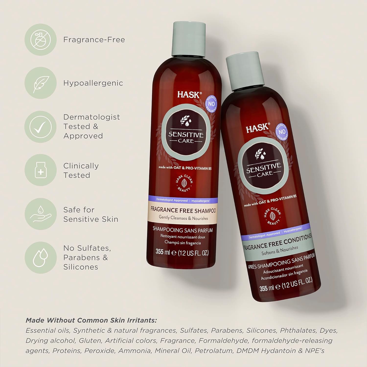 HASK Biotin Boost Thickening Shampoo + Conditioner Set | Adds Fullness, Strengthens, Volumizes, Sulfate-Free, Paraben-Free, Gluten-Free, Color Safe | 12oz each