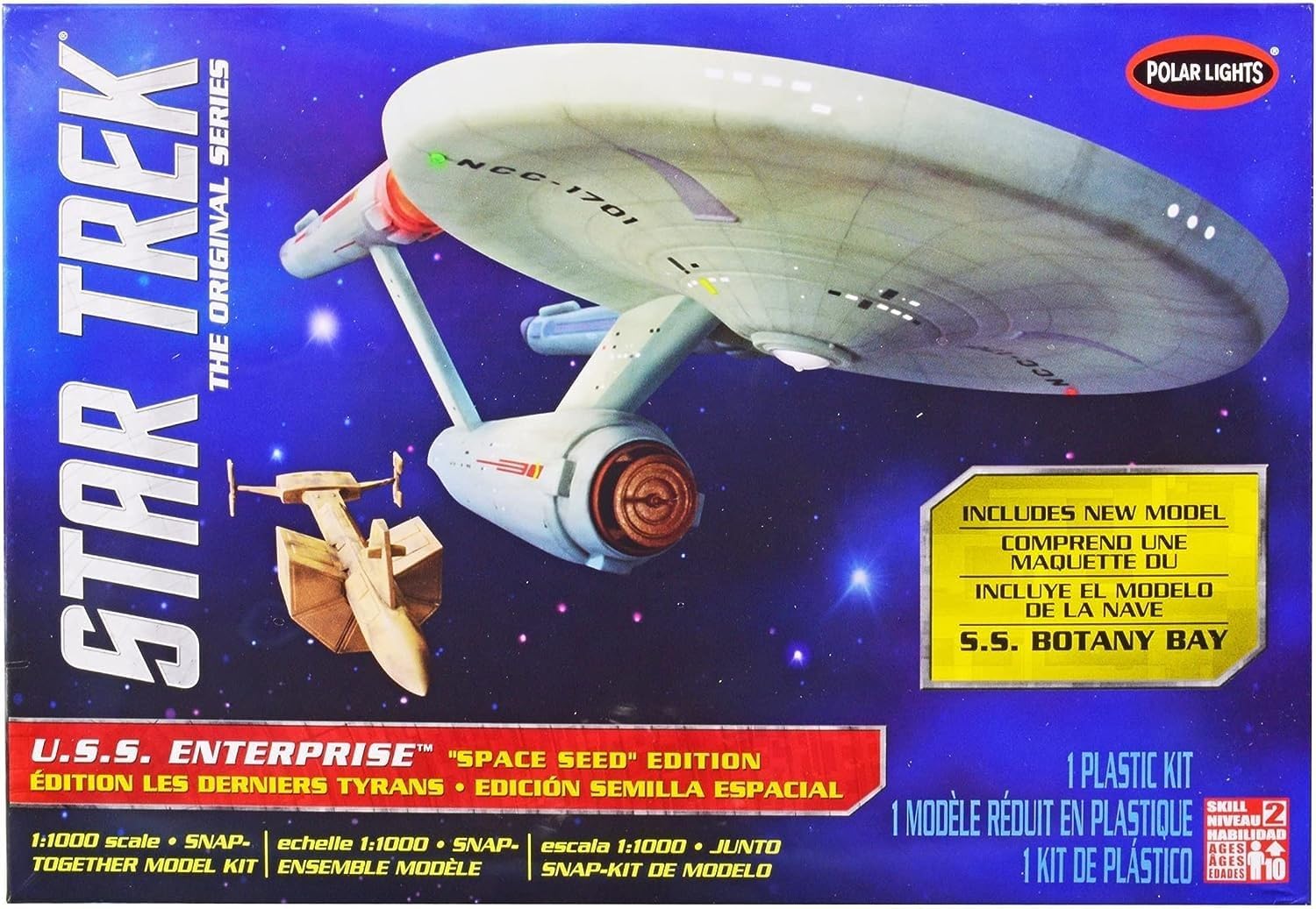 Skill 2 Model Kit Star Trek U.S.S. Enterprise and S.S. Botany Bay The Original Series Space Seed Edition Snap-Together 1/1000 Scale Model by Polar