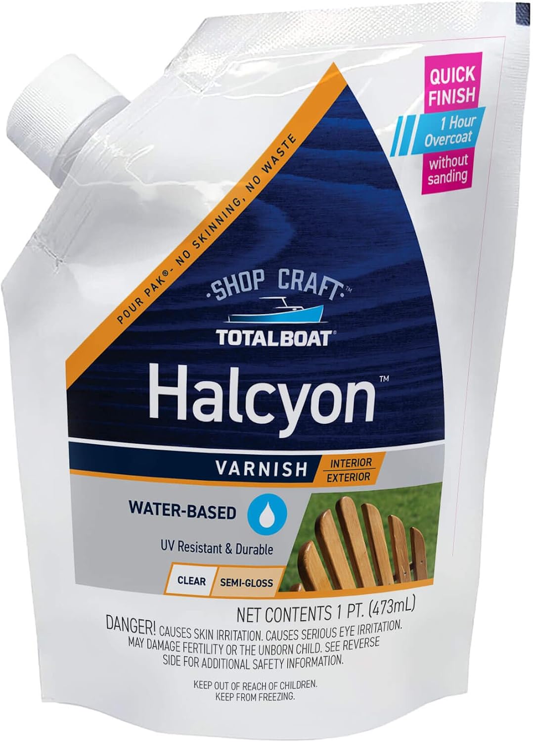 TotalBoat Halcyon Water-Based Marine Varnish for Wood - Clear Satin Quart