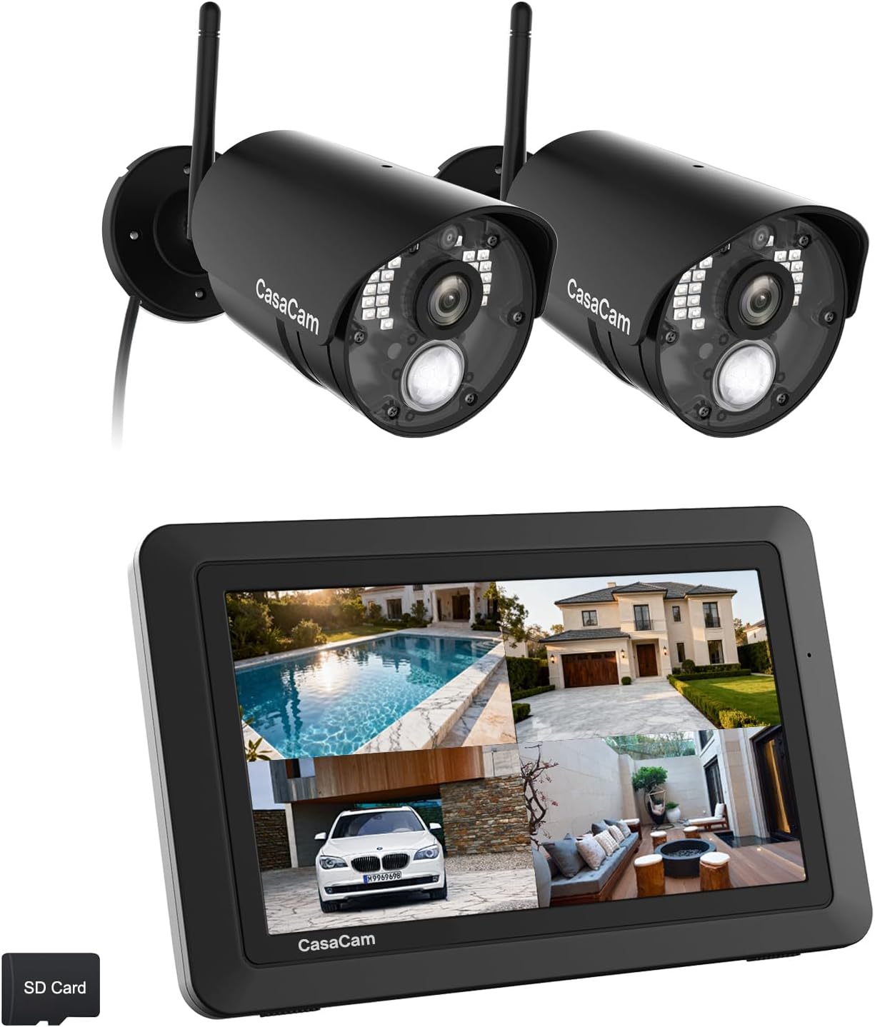 CasaCam Wireless Security Camera Air, 7 inch Monitor, 2 720p Cams, No Fees