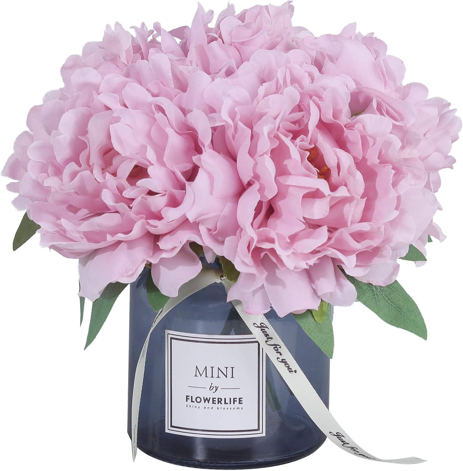 MOOMASS Artificial Peony and Glass vase, Ins Style Artificial Flower Glass Bottle Set, Suitable for Living Room, Dining Table, Office, Wedding