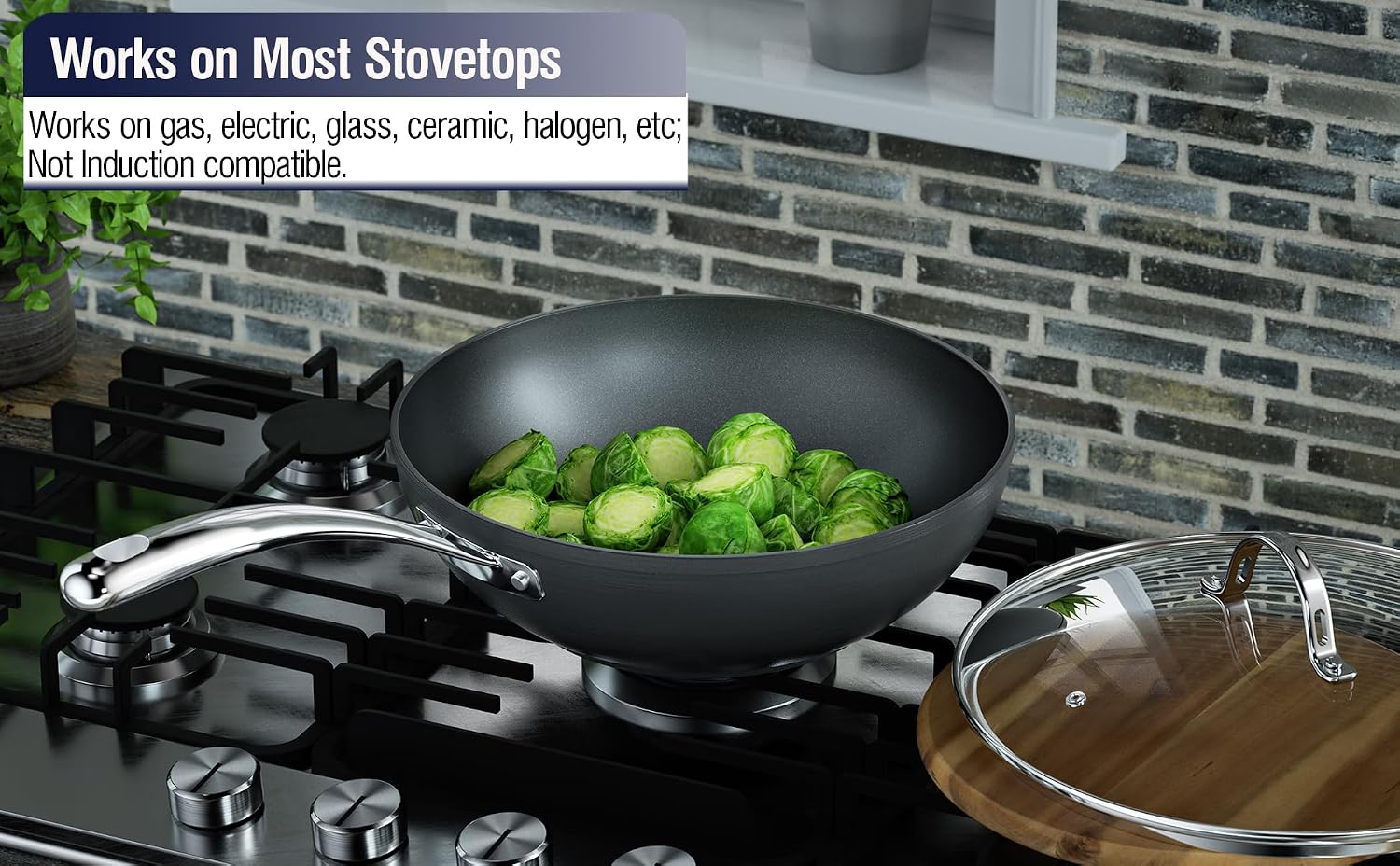Cooks Standard Classic 11-Inch Hard Anodized Nonstick Wok Stir Fry Pan | 3-Qt Deep Frying Pan with Vented Glass Lid, Stay-cool Handle