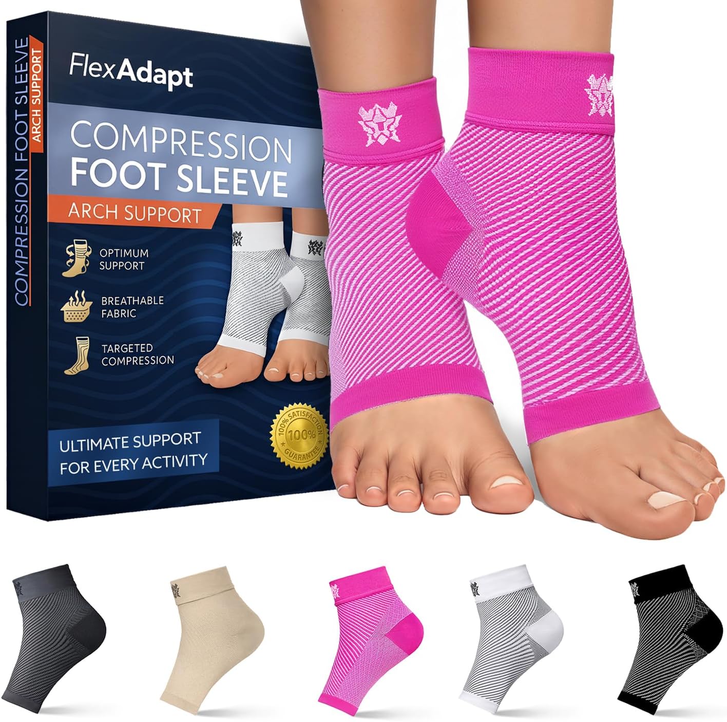 Compression Socks for Plantar Fasciitis & Achilles Tendonitis Relief – Pair of Ankle Compression Sleeves for Foot Swelling, Heel Spurs, Pain & Fatigue – Comfortable Arch Support Brace for Daily Use (Black, Medium)