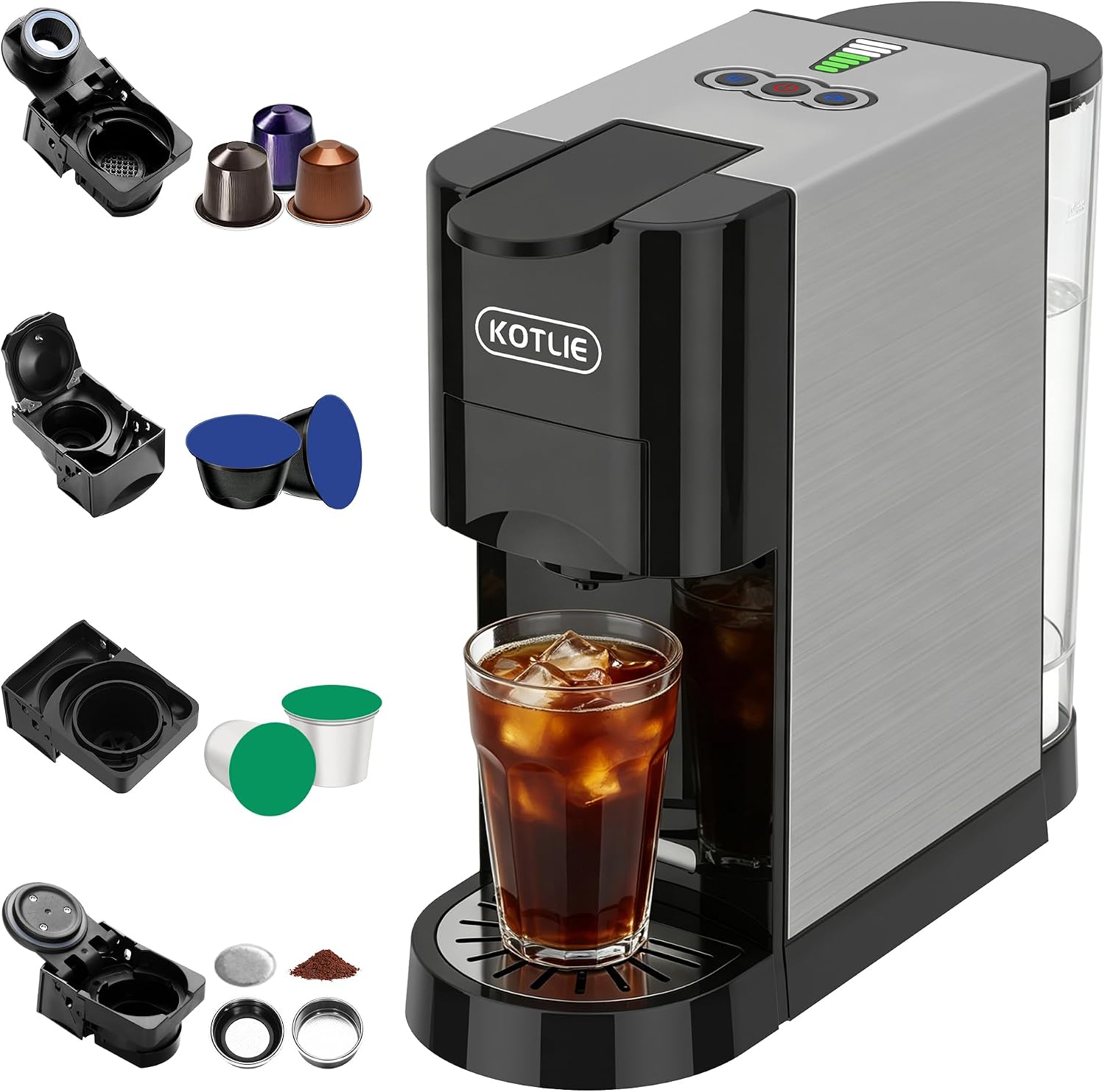 5 in 1 Single Serve Coffee Maker for K-Cup Pods, Nespresso Original, Dolce Gusto, ESE 44mm and Ground Coffee