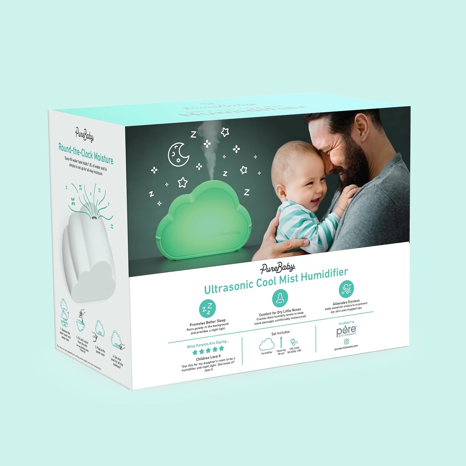 Pure Enrichment PureBaby Cloud Ultrasonic Cool Mist Humidifier Quiet Variable Mist for up to 24 Hrs Ideal for Baby Nurseries & Kids Bedrooms to