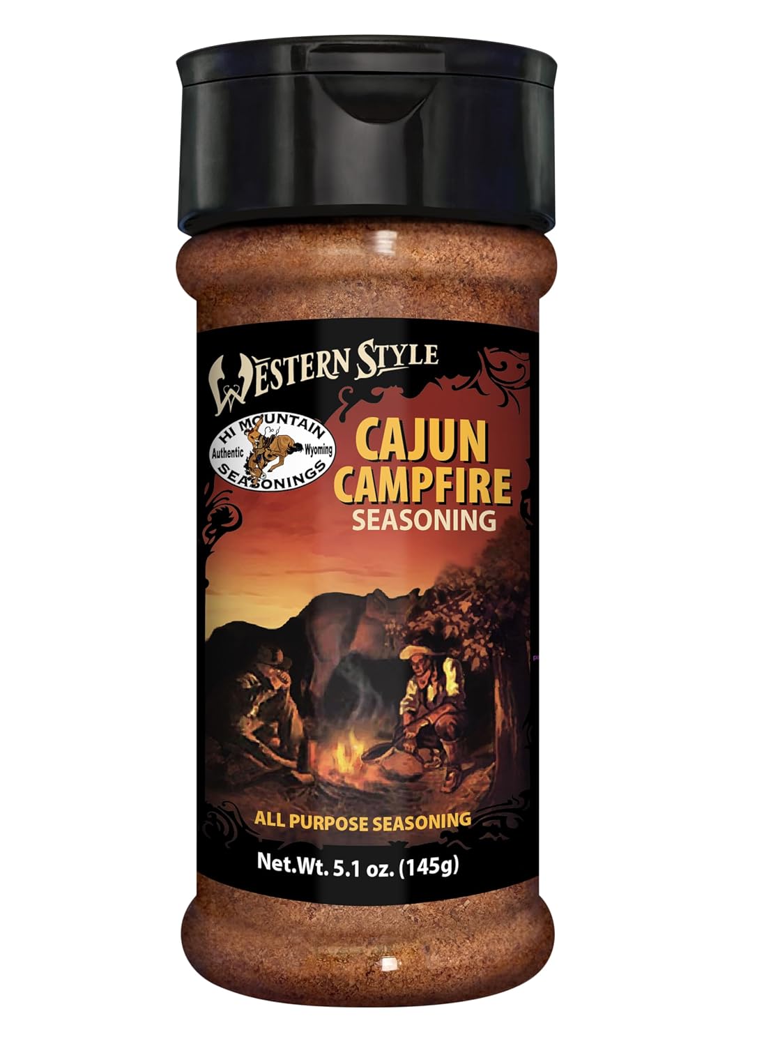 Hi Mountain | CAJUN CAMPFIRE SEASONING | Cajun Blend | 2.25 Oz | Bold Cajun seasoning for steak, shrimp, seafood, chicken and vegetables with smoky campfire-inspired flavor
