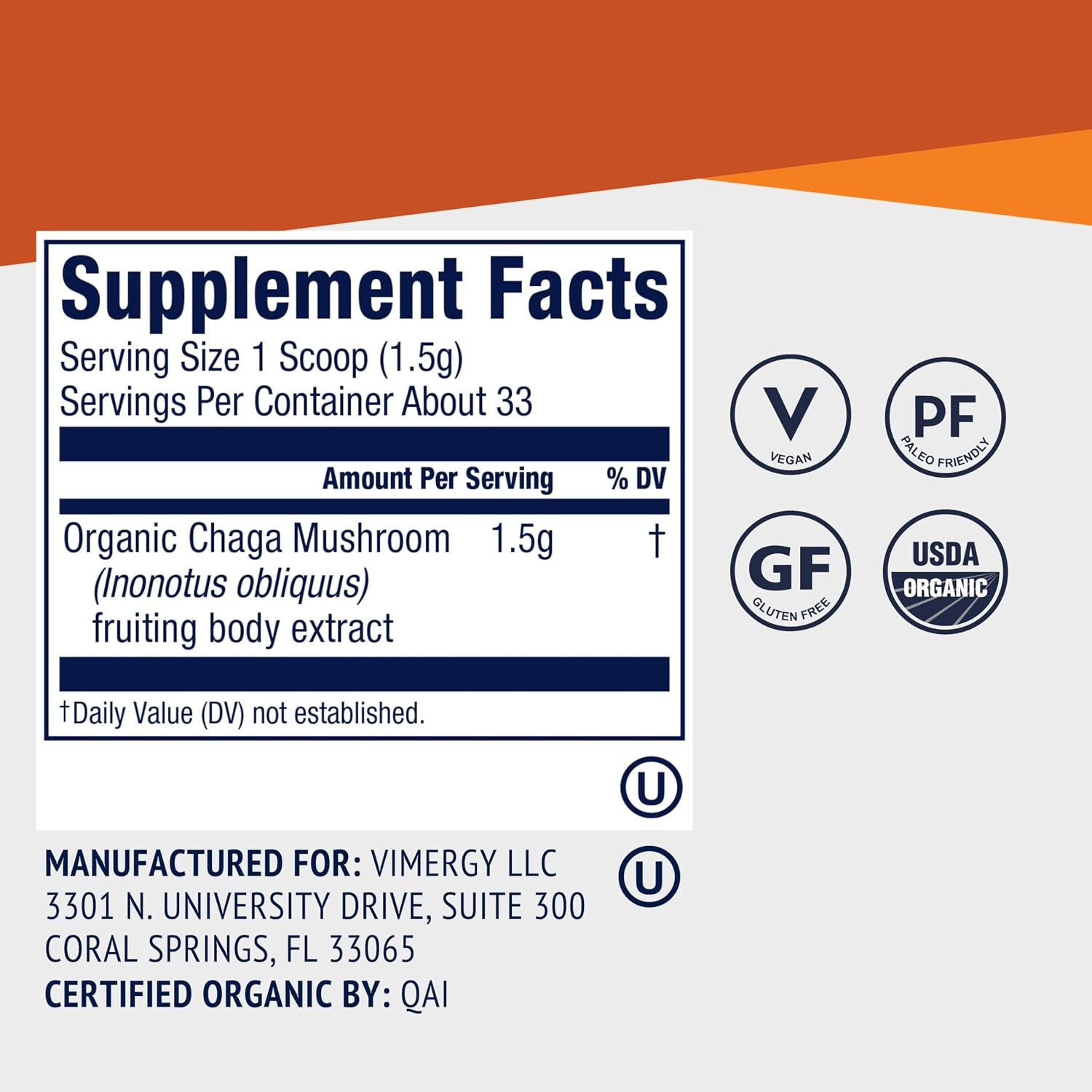 Vimergy Chaga Capsules – Superfood Cellular Support* – Cardiovascular Health Benefits* – Kosher, Vegan, Gluten-Free – 90 Capsules | Superfood Adaptogen*, Immunity for cell tissues*, Polyphenols for Antioxidant protection*, Vegan and Kosher