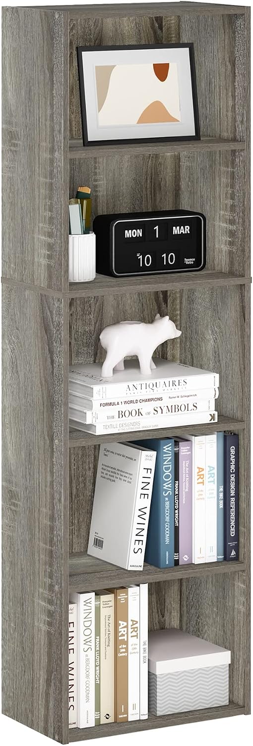 Furinno LUDER Book Shelf, 5-Cube Bookshelf, Reversible Bookcase, 9.4 x 19.5 x 31.5, Easy Assembly, for Living Room, Bedroom, Home Office, White