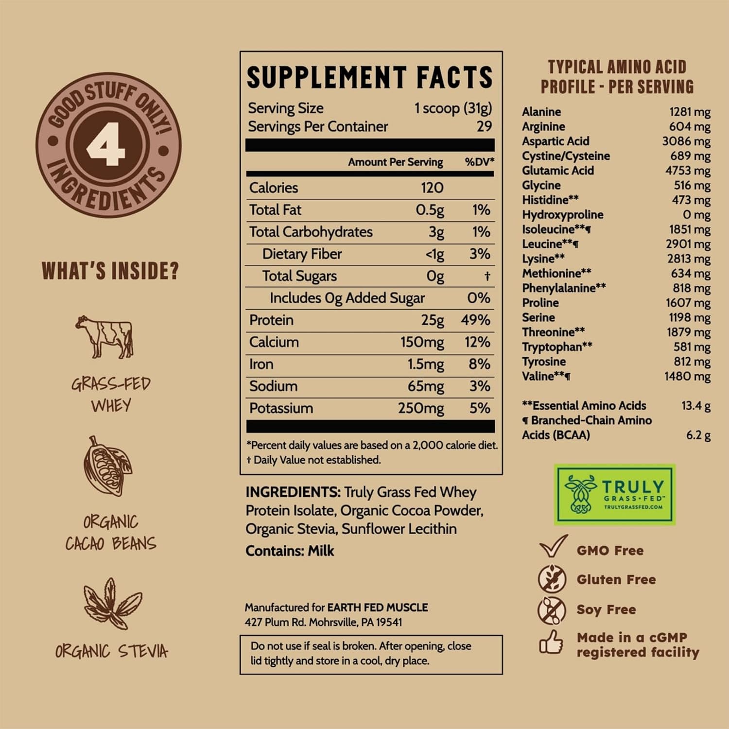 Earth Fed Muscle Whey Back Vanilla Irish Grass Fed Whey Protein Isolate | 25g protein per scoop, Third-Party Certified. Smooth vanilla, zero artificial sweeteners. Cold-processed in Ireland.