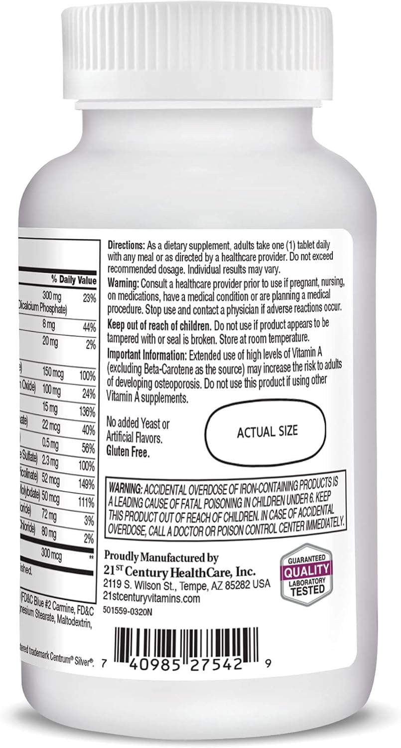 21st Century Sentry Senior Women 50+ Multivitamin, 100 Tablets | Complete Multivitamin & Multimineral, Compare VS. Centrum® SILVER Women 50+, Women 50 Plus, Full-Spectrum Nutrients for Heart