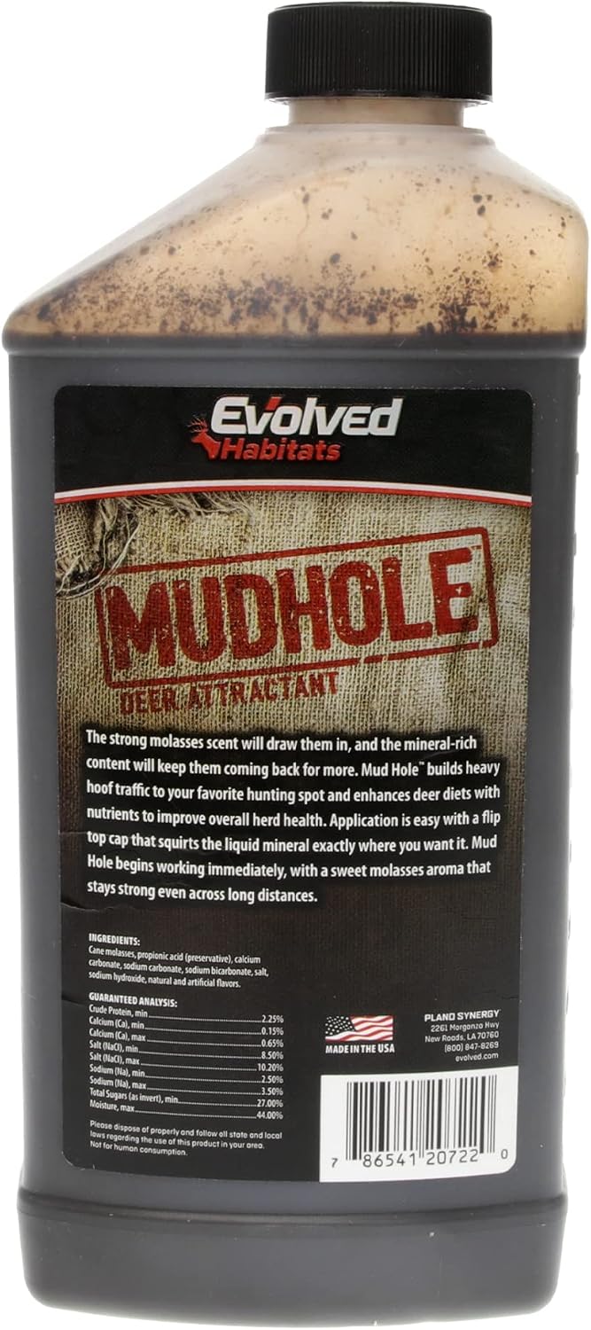Evolved Habitats Mudhole Molasses Enriched Liquid Deer Mineral Attractant - Powerful Ready-to-Use Year-Round Beneficial Food Supplement for Deer