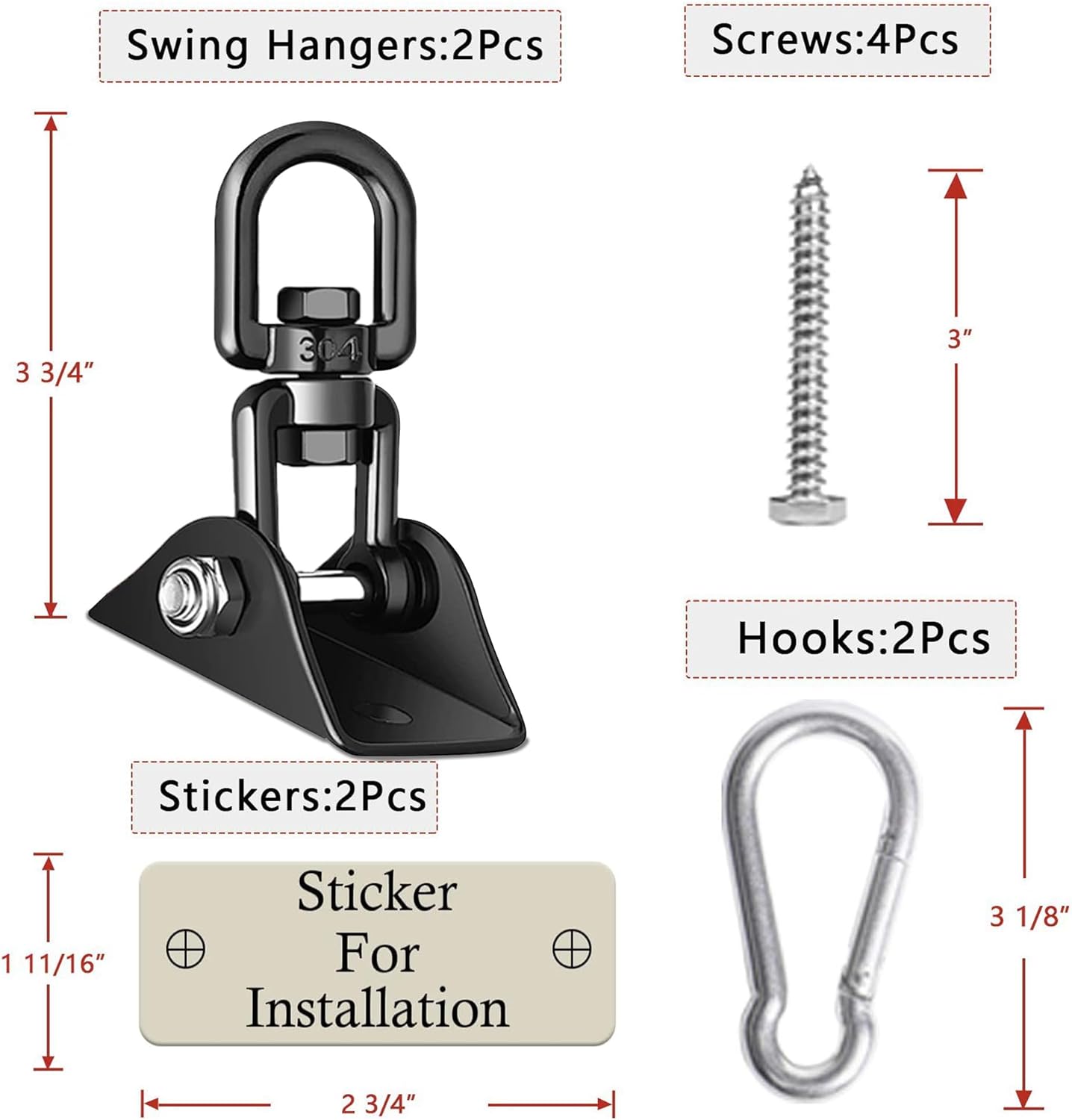 Heavy Duty Swing Hangers for Wooden Sets 2000 LB Capacity Hammock Hanger 360 Swivel Stainless Steel Swing Hardware Accessories 2 Packs for Porch