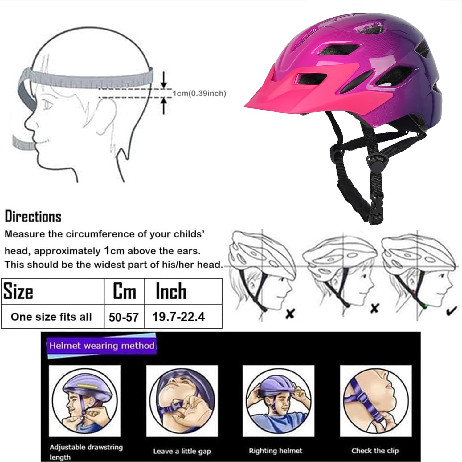 Kids Bike Helmet with LED Light for Youth Teen Toddler Boys Girls