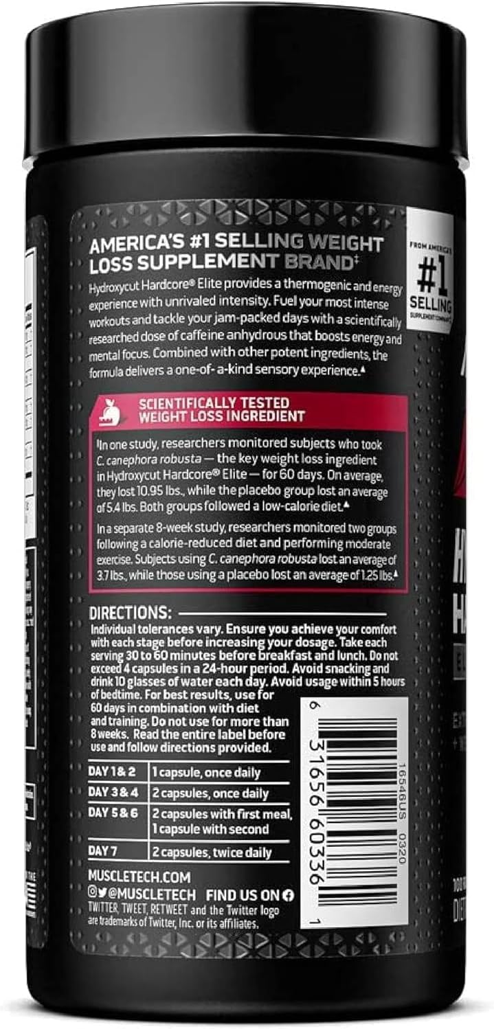 Hydroxycut Hardcore Elite - Energy & Metabolism Support for Men & Women - 270 mg Caffeine Anhydrous & 200 mg Green Coffee Extract - Rapid Release