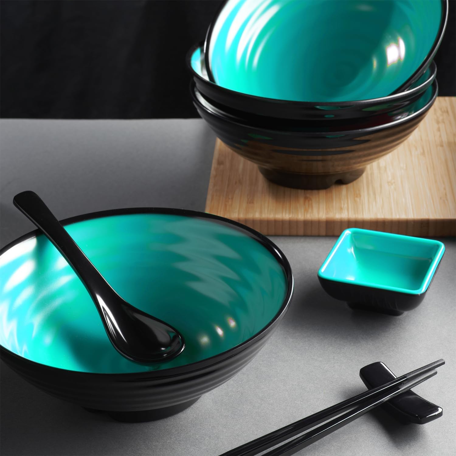 Unbreakable Ramen Bowl Set with Chopsticks and Spoon: 2 large Japanese Style Melamine Ramen Bowls