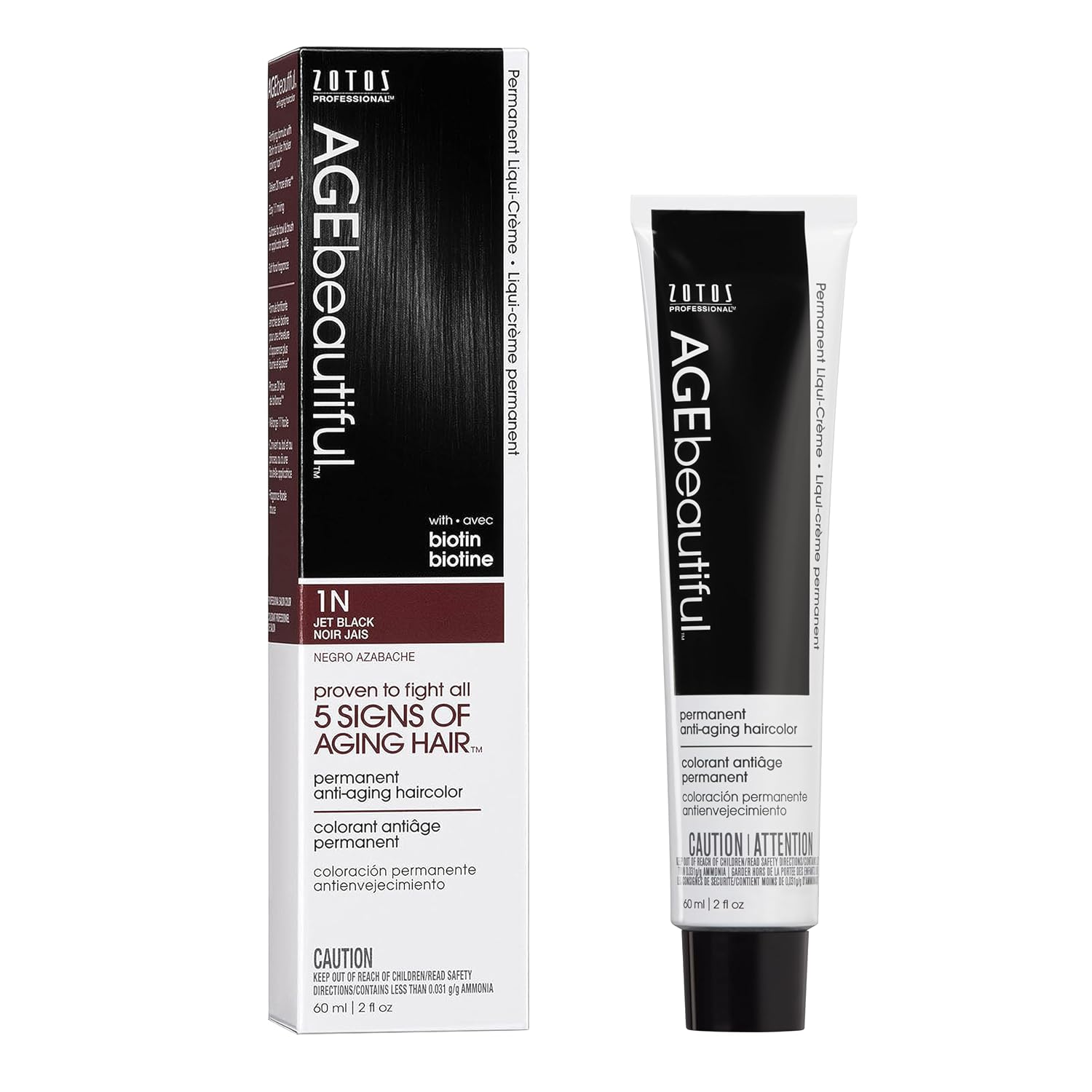 AGE beautiful Permanent Hair Color Cream, 100% Gray Coverage Hair Dye with Biotin Anti-Aging Formula for Fuller, Thicker Hair, Professional Salon Quality