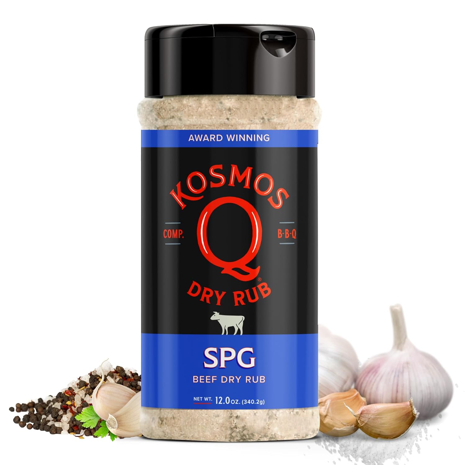 Kosmos Q SPG BBQ Dry Rub, Bold Salt Pepper Garlic Blend with Organic Cane Sugar, BBQ Seasoning for Brisket, Chicken, Steak, Ribs, Pork