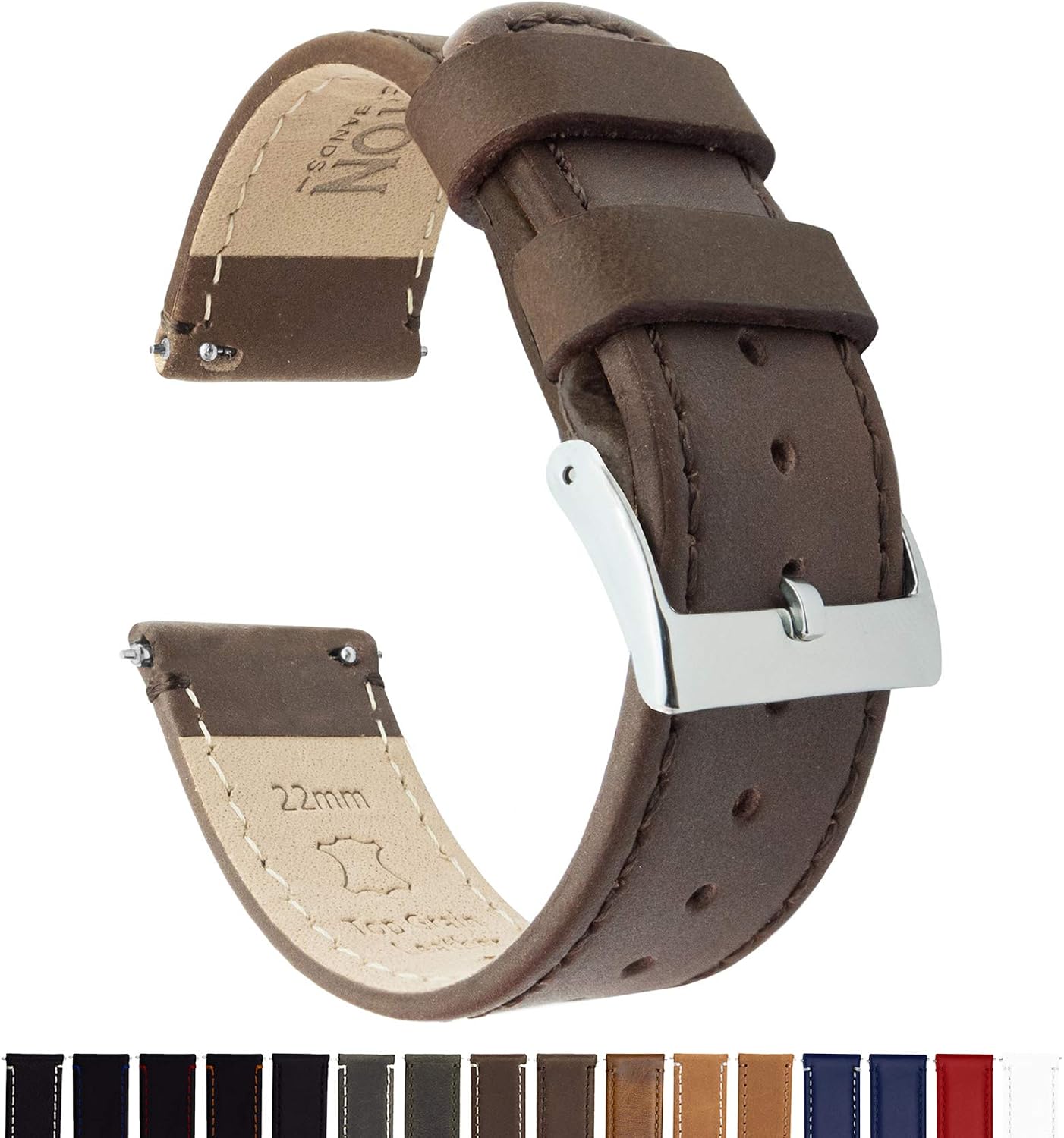 BARTON WATCH BANDS 20mm Saddle Brown Quick Release Top Grain Leather Watch Band Strap