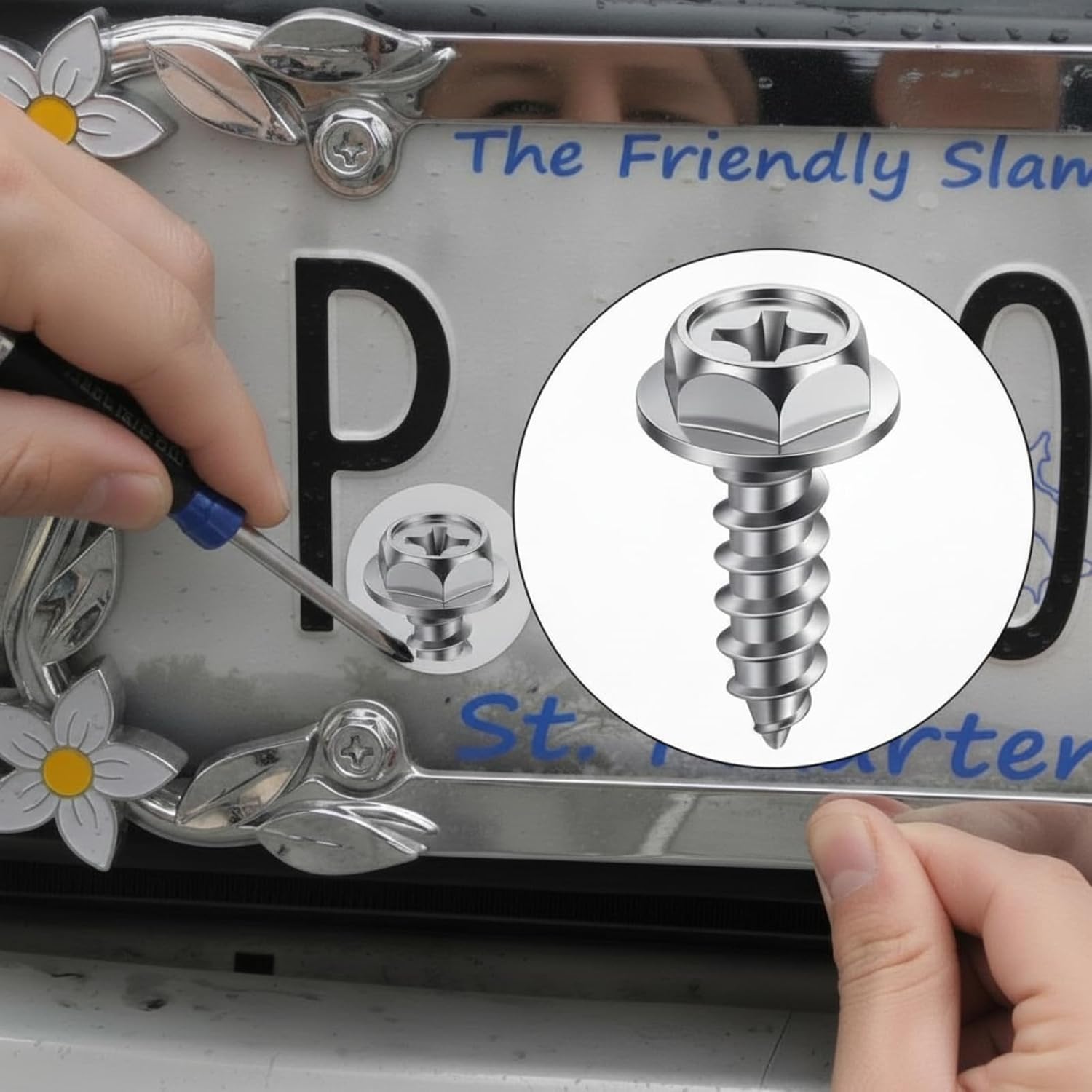 BBTO 50 Pcs License Plate Screws 3/4" x 1/4" Stainless Steel License Plate Bolts with Rustproof Silver Front Rear Bolt Fasteners Kit for Car