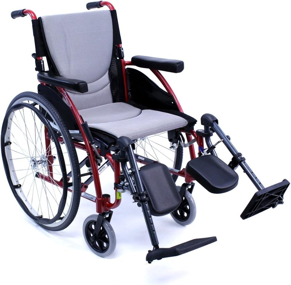 Karman 25 lbs Ergonomic Wheelchair with Removable Footrest 18" Silver