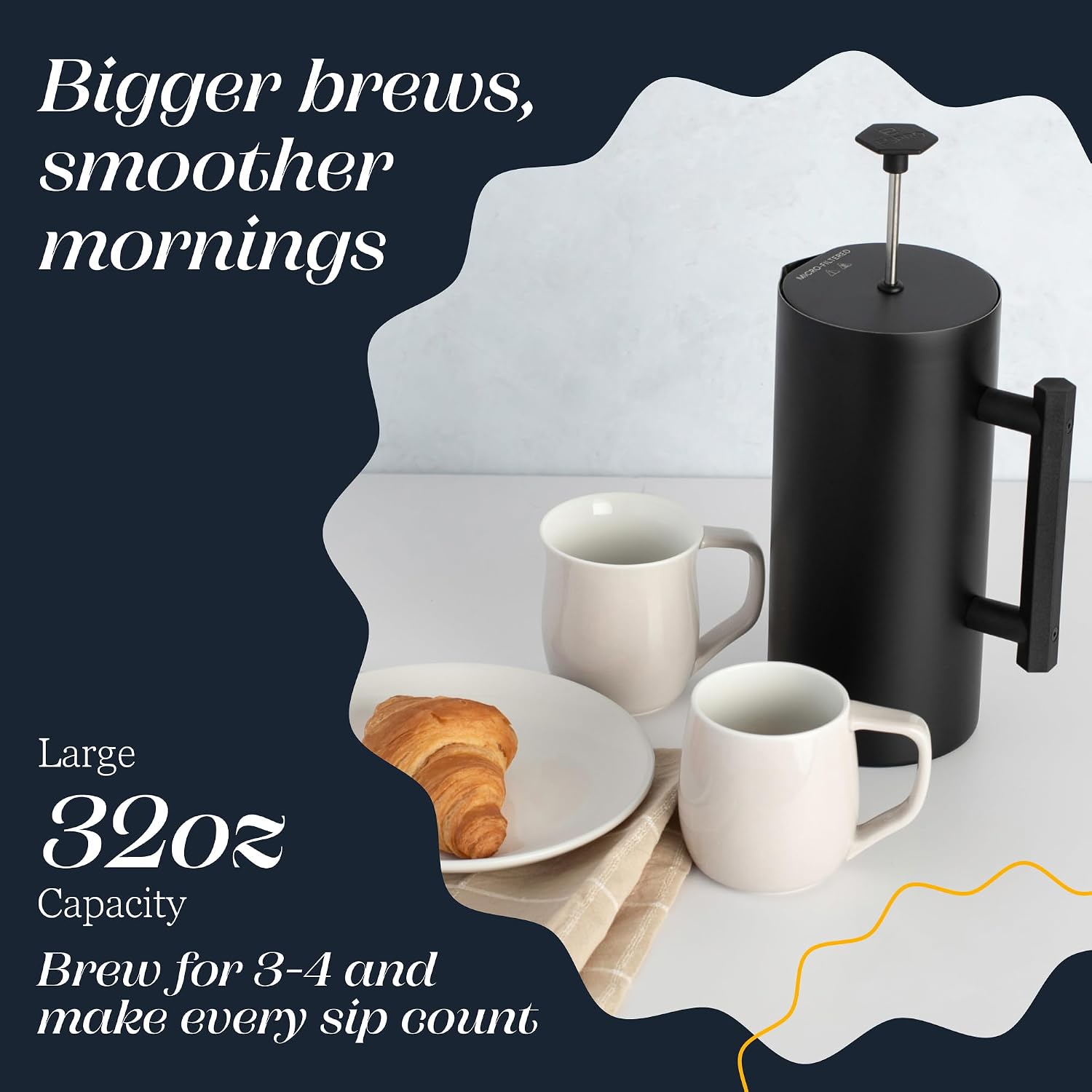 ESPRO P6 32 Ounces French Press Coffee Maker, Double Walled Stainless Steel Insulated, Brushed Stainless Steel