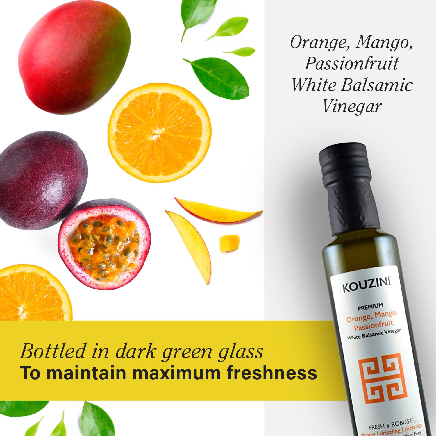 Kouzini Ultra-Premium Peach White Balsamic Vinegar, Aged, No Added Sugars or Preservatives, Ideal for Salads, Meats, Fish, Pizza, & Bread Dipping, Luxurious Balsamic Vinegar of Modena, 250ml