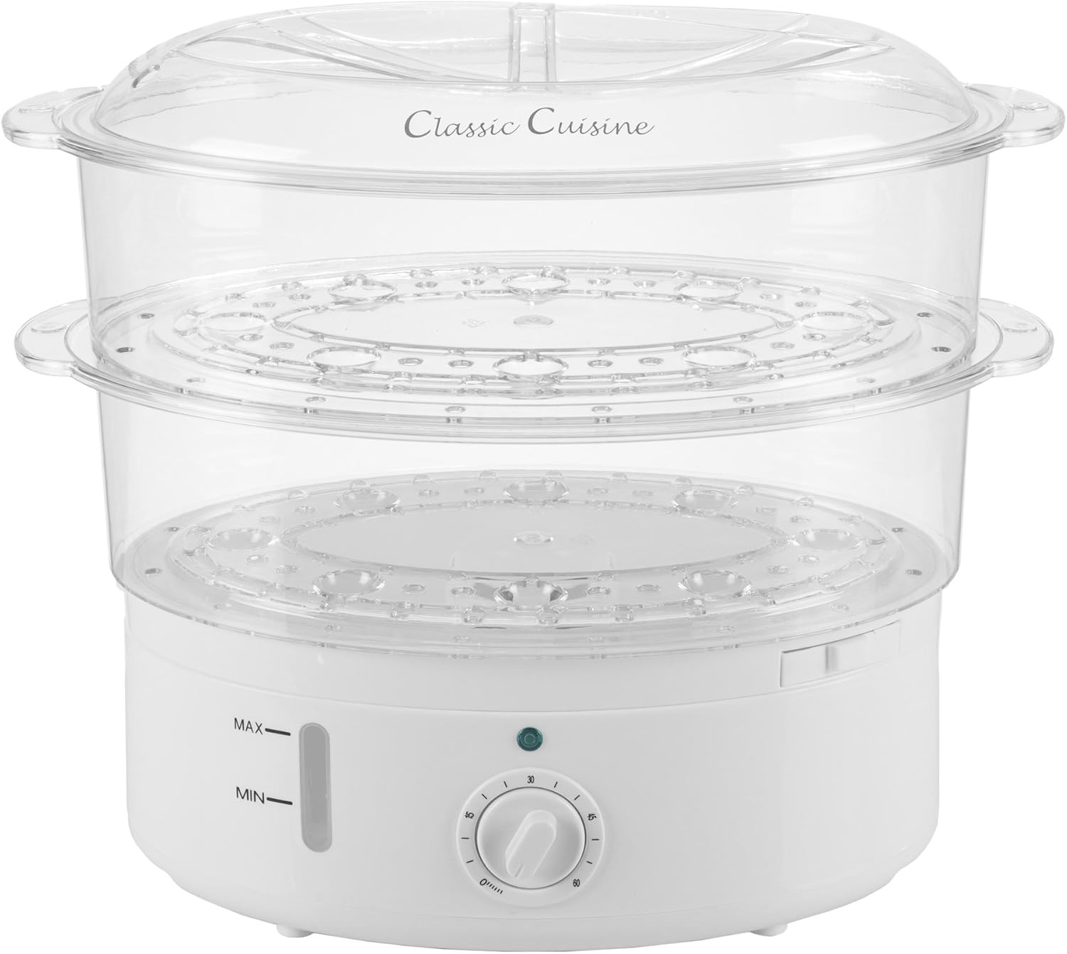 Classic Cuisine 2-Tier Vegetable Steamer and Rice Cooker, 120V 60Hz 800W | 6.3 Quart Electric Steamer for Cooking Healthy Fish, Eggs, Vegetables, Rice
