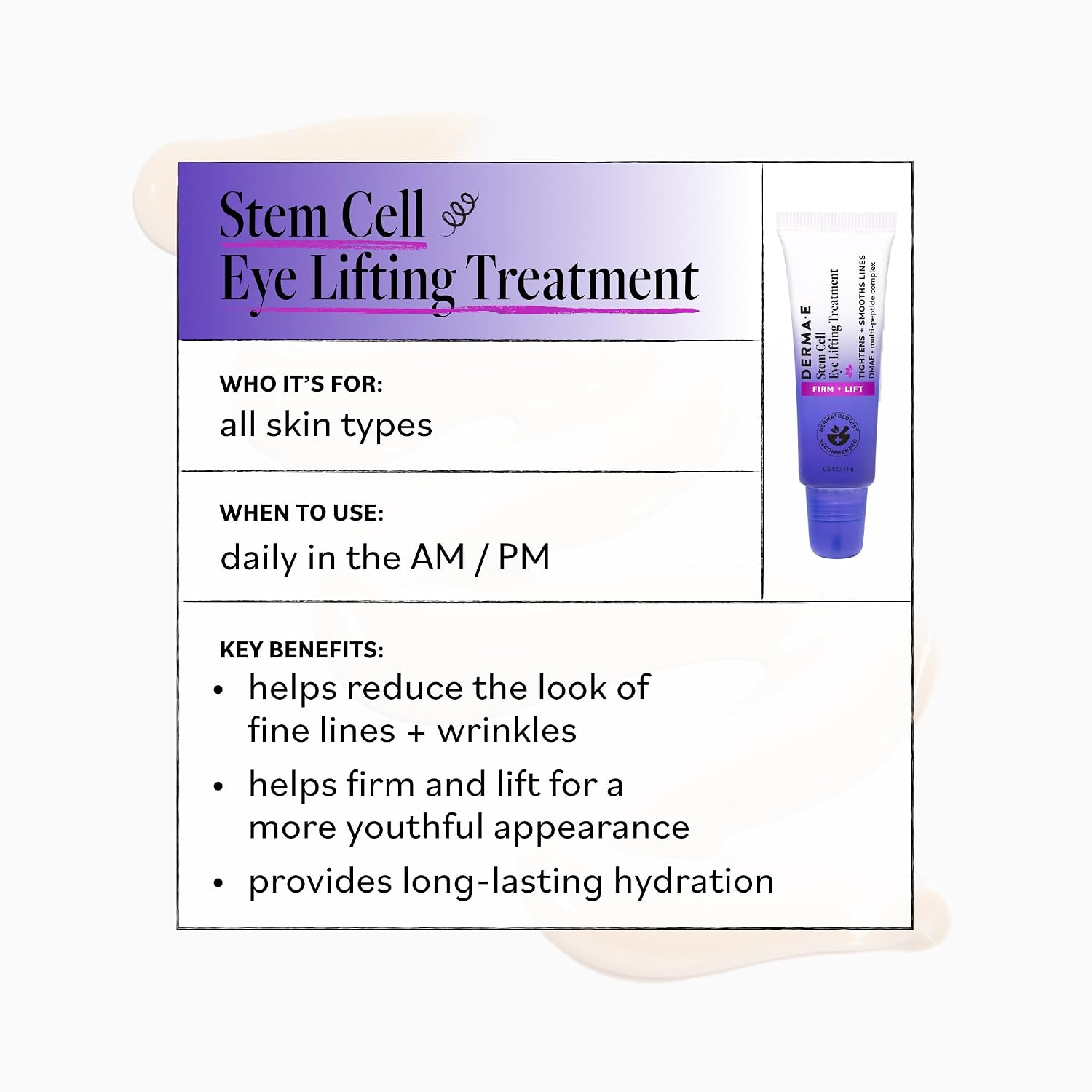 Derma E Stem Cell Lifting Eye Treatment – Multi Action Firming and Tightening Under Eye and Upper Eyelid Cream - Hydrating and Revitalizing