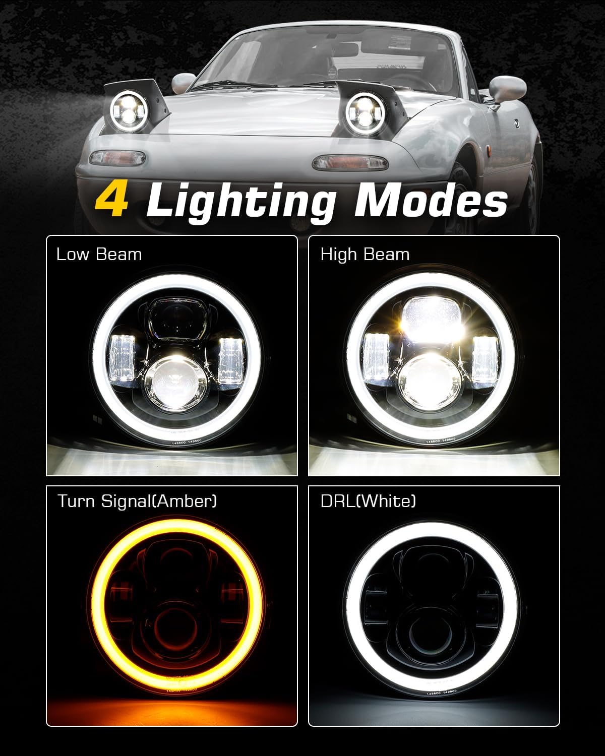 5x7 7x6 Inches LED Headlights H6054 Hi/Low Sealed Beam DOT/SAE Headlamps
