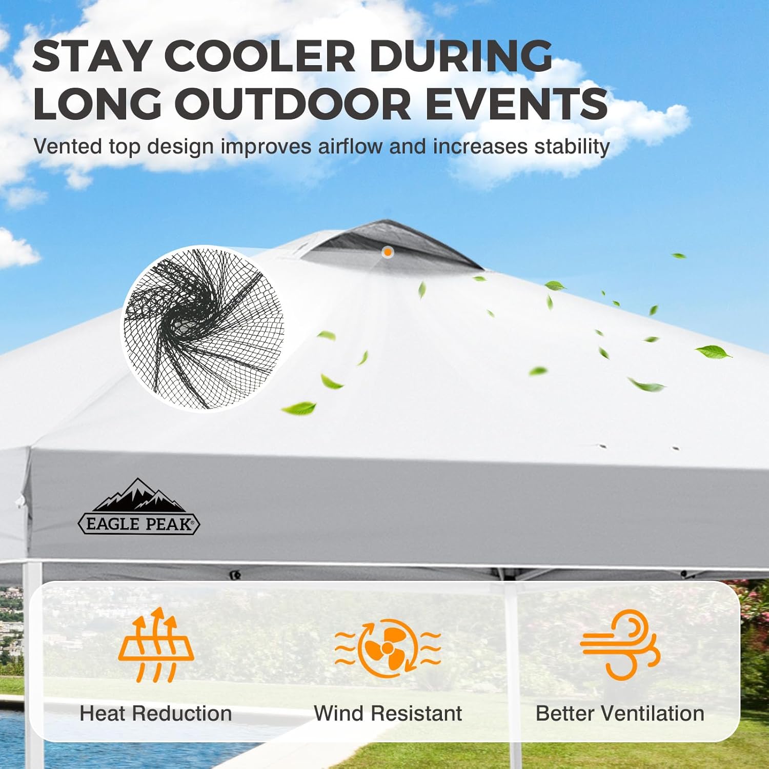 EAGLE PEAK 10x10 Pop Up Canopy Tent Easy Up Canopy Outdoor, White | Patented PeakPush™ Center Lock, 1 Person Setup Portable Pop Up Tent, Beach, Markets, Camping Sport Events, Wheeled Carry Bag