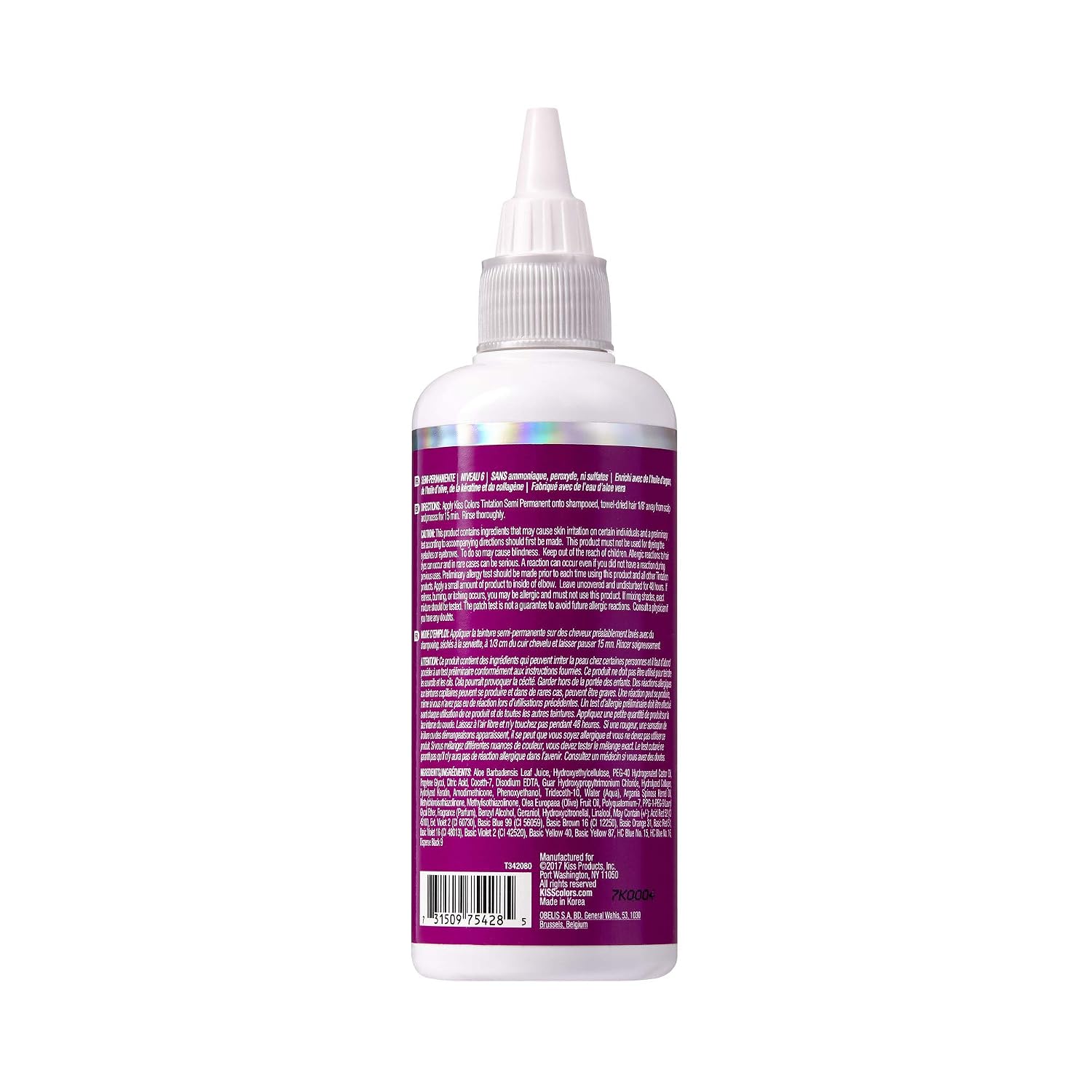Red by Kiss Tintation Semi-Permanent Hair Color, Aloe Vera Water Based, Argan Oil, Olive Oil, Collagen & Keratin, Long-Lasting Color Dye (Honey Brown, 5 Fl Oz)