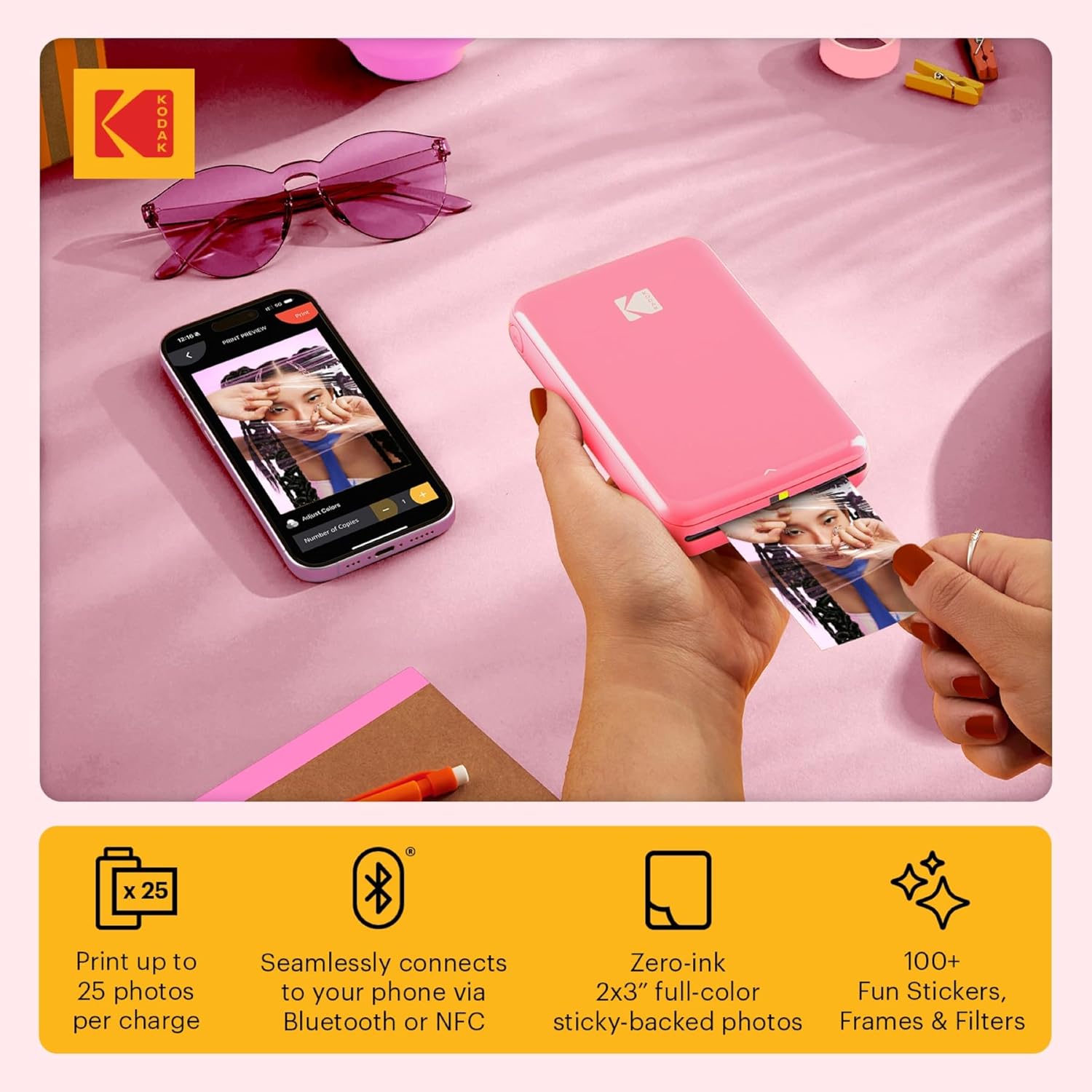 KODAK Step Instant Smartphone Photo Printer, Portable Mini Color Wireless Mobile Printer, Zink 2x3” (5.1x7.5 cm) Sticky-Back Photos