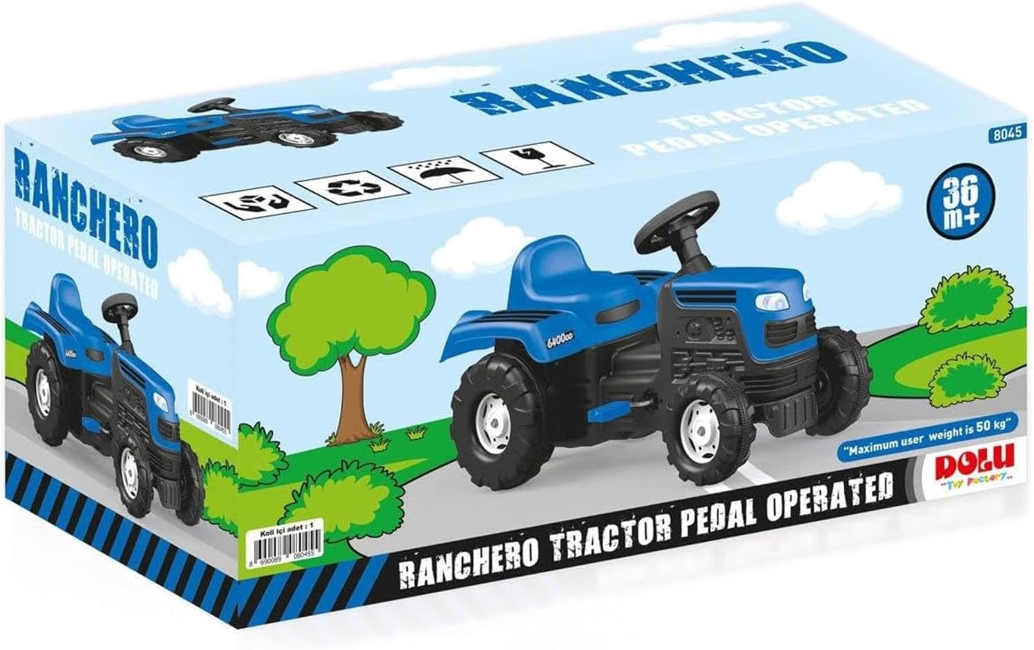 DOLU Ranchero Pedal Operated Ride On Tractor for Kids, Indoor Outdoor Toy Vehicle with Fun Horn and Sturdy Build for for Ages 3 Years and Older, Blue