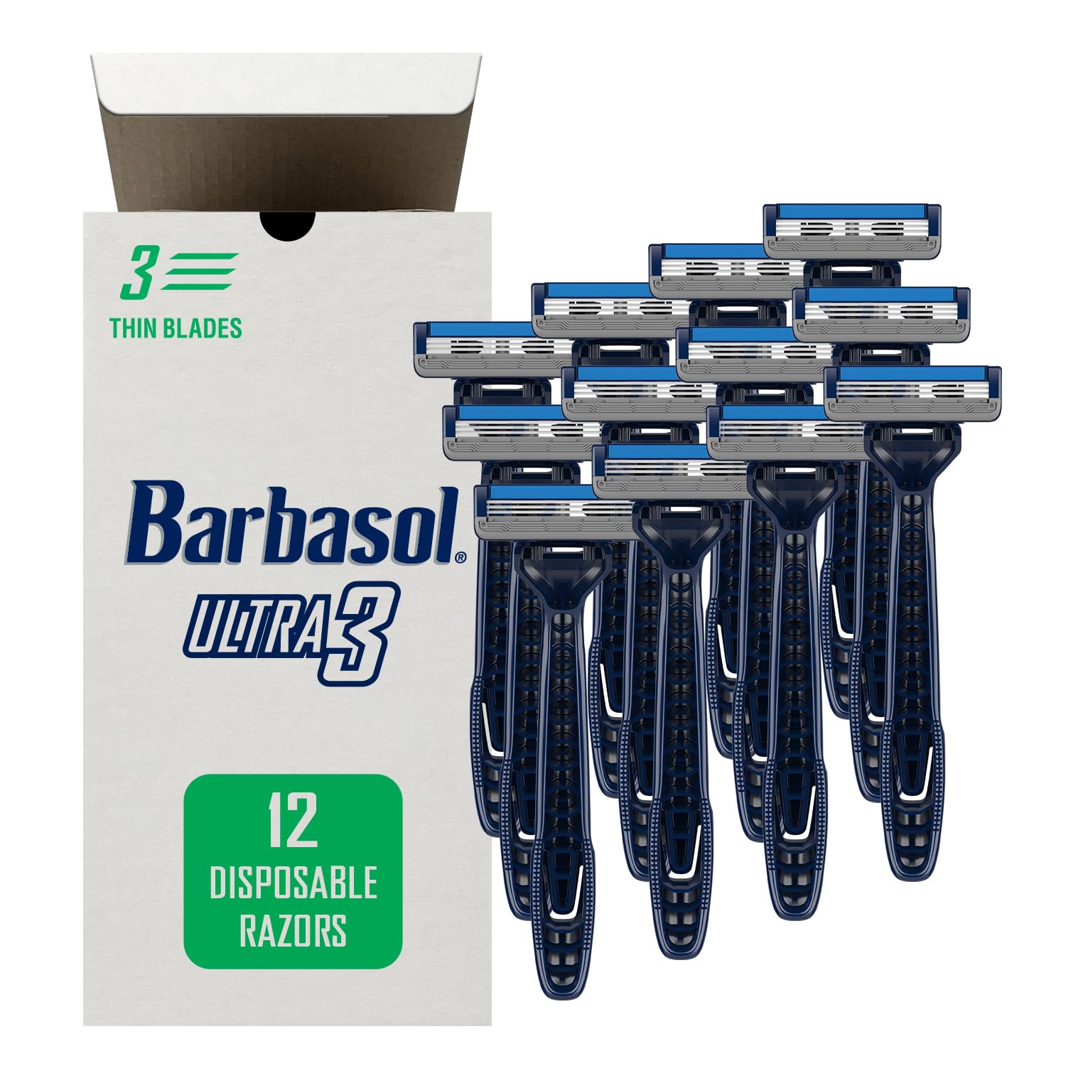 Barbasol Ultra 3 Disposable Razor Value Pack (3 Packs/12 Total Razors) | Premium 3-Blade Disposable Razors, Close Shave Technology, Pivoting Head