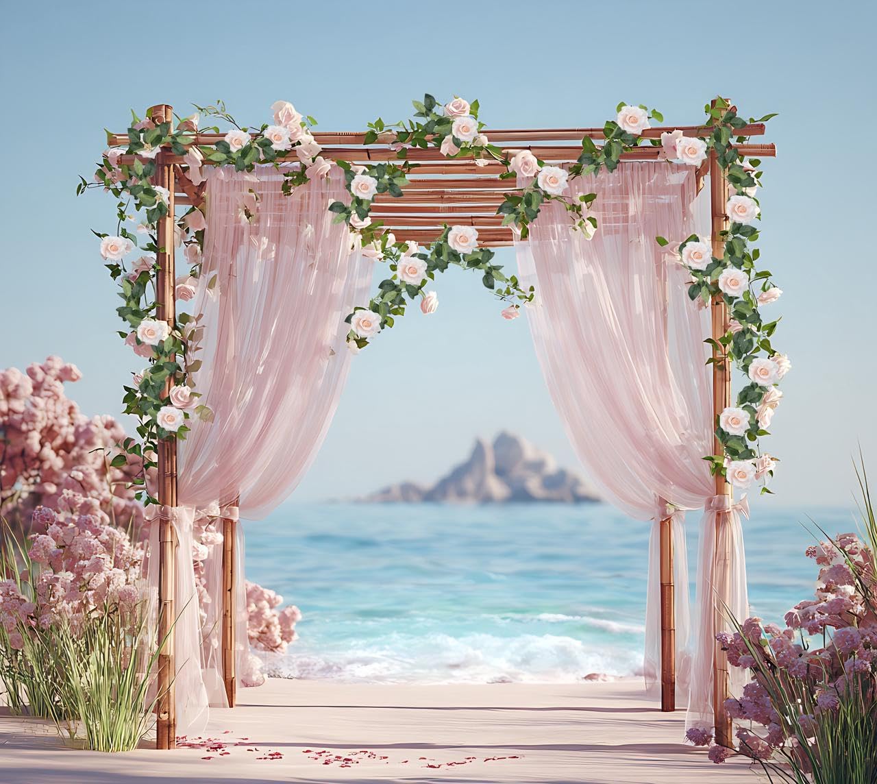ZIFTY 5Pcs 34FT Flower Garland White Artificial Rose Vine Wedding Decor