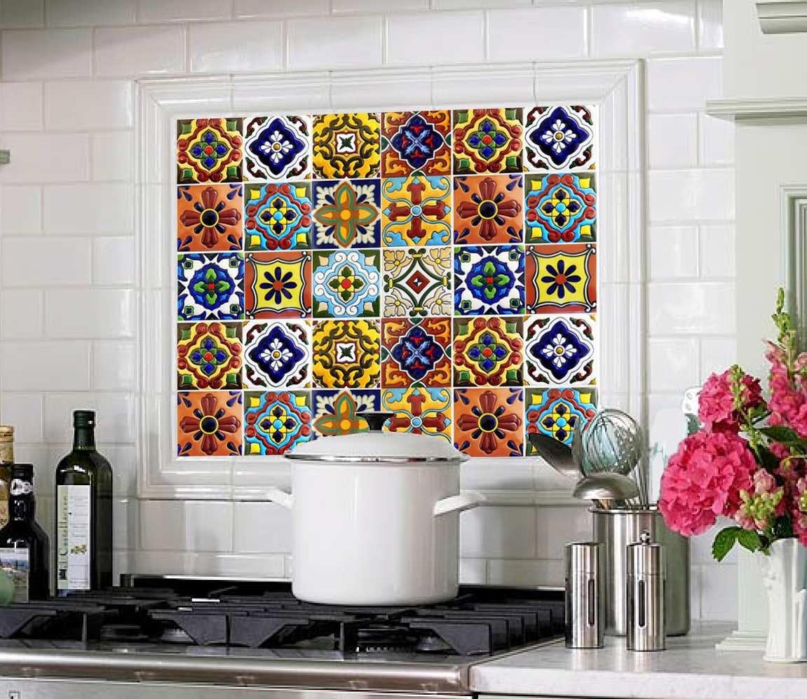 Tile Stickers Mexican Spanish 24pc 4-1/4in Peel and Stick for Kitchen and Bath Tr001-4Q